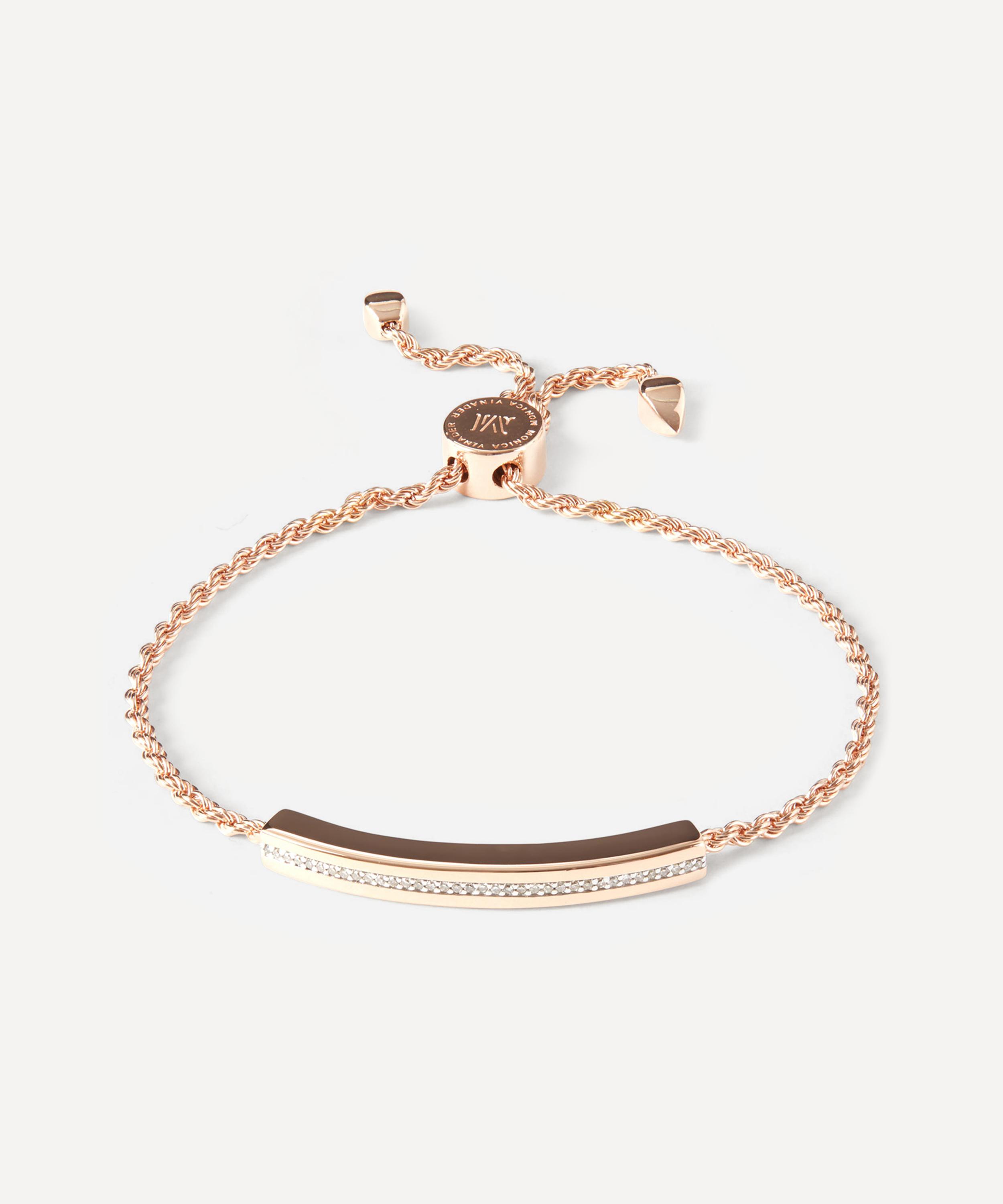 Rose Gold Plated Vermeil Silver Linear Diamond Chain Friendship Bracelet