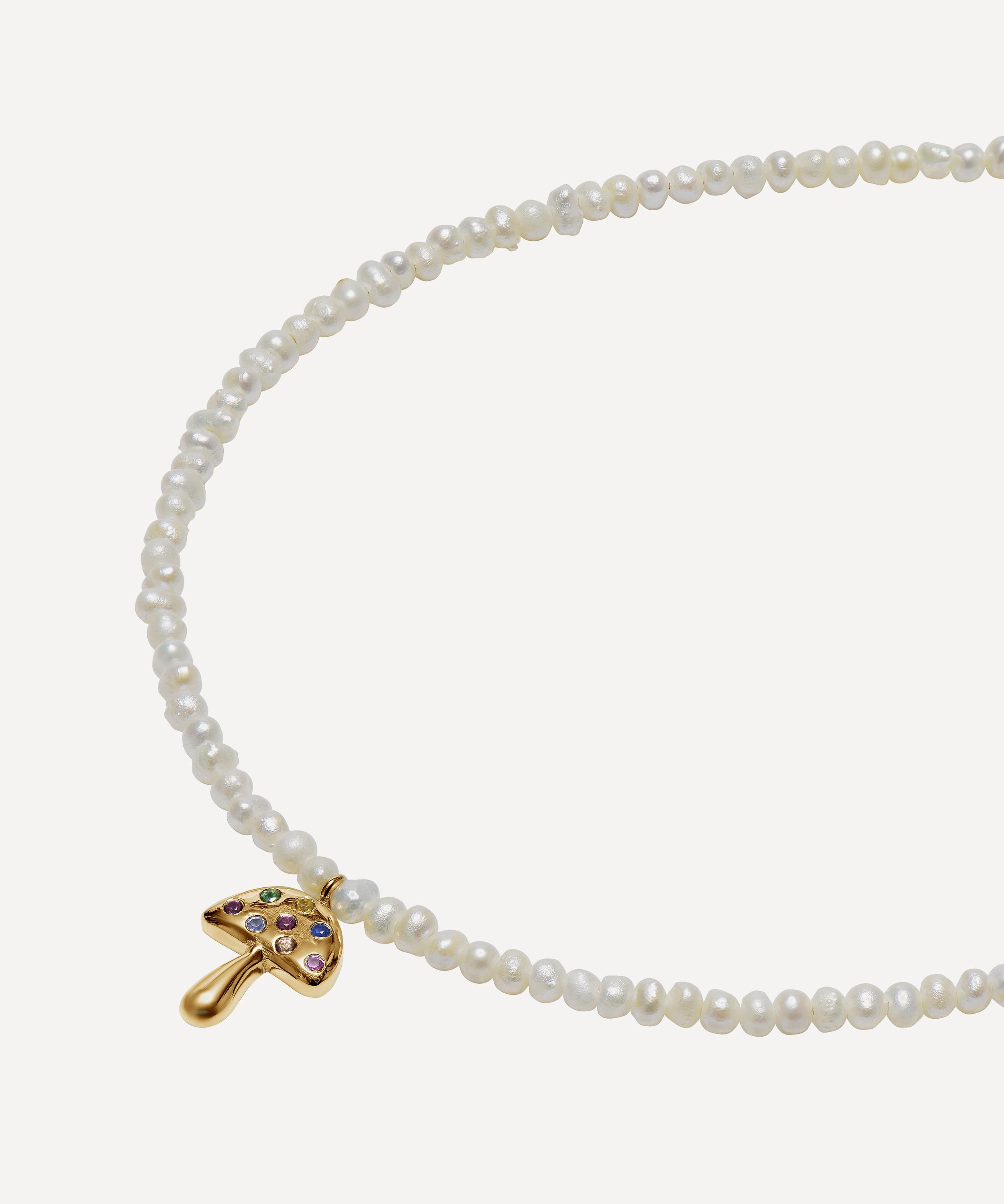 14ct Gold Baby Potato Pearl and Rainbow Sapphire Mushroom Beaded Necklace