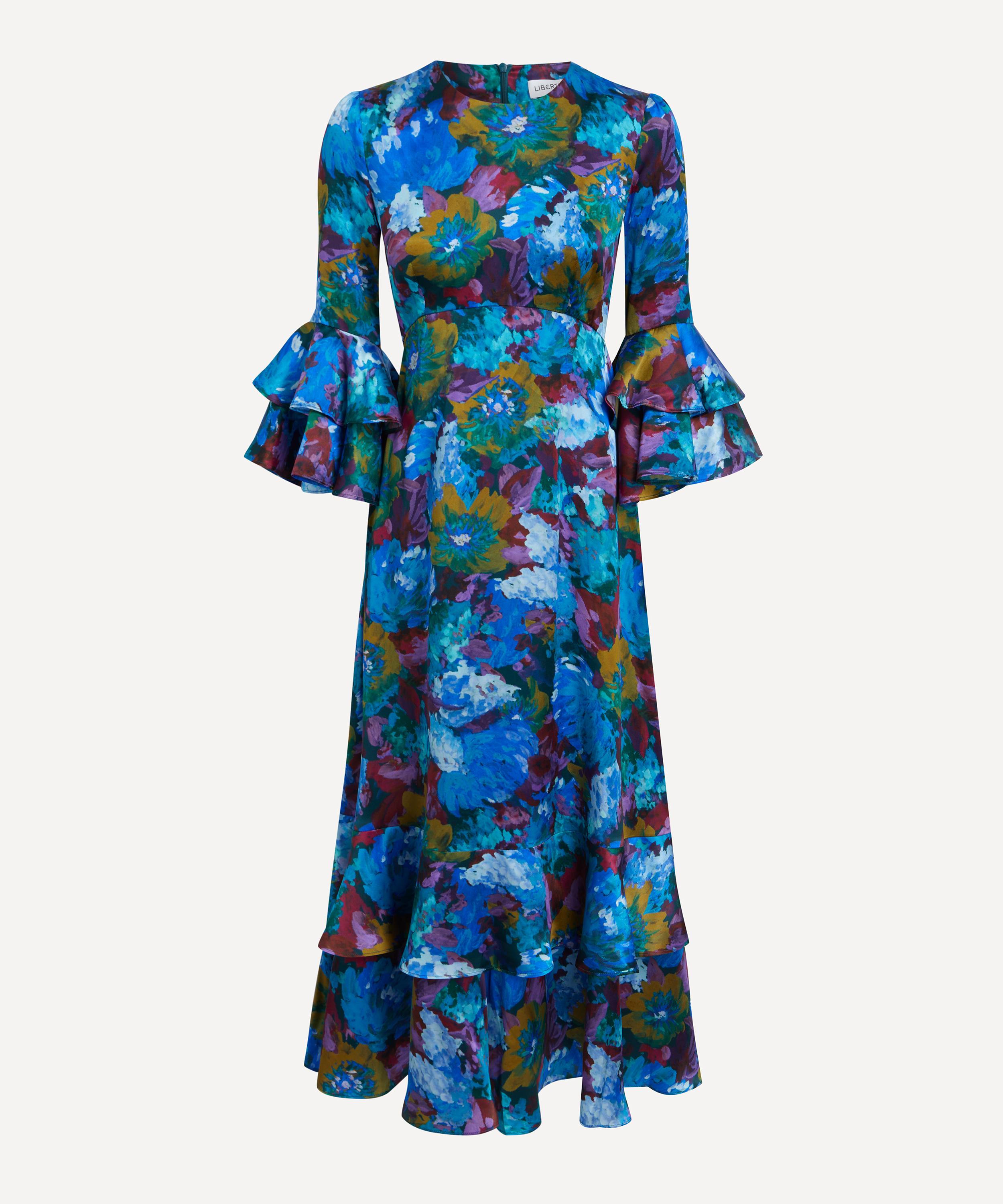 Artist's Bouquet Silk Satin Gala Maxi Dress
