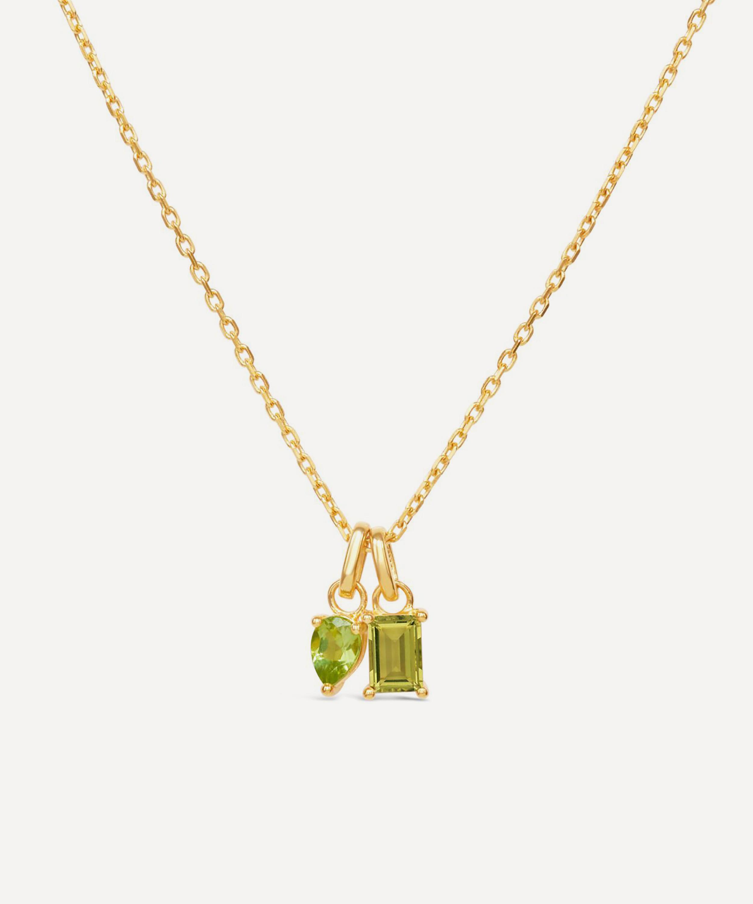 22ct Gold-Plated Vermeil Silver Gem-Set Duo Pendant Necklace