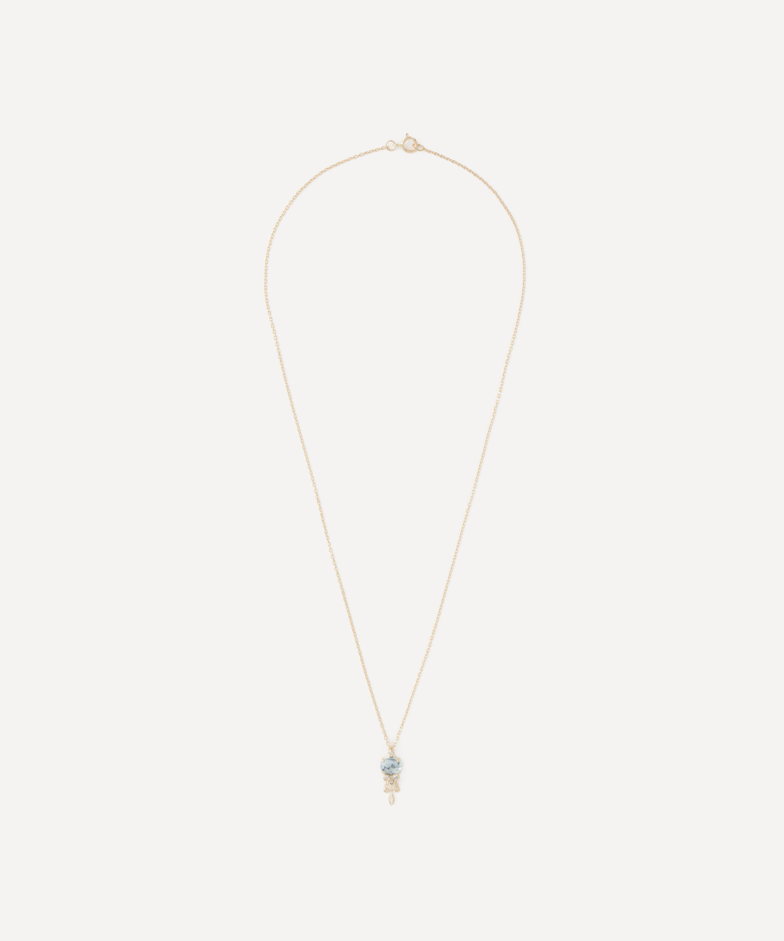 14ct Gold Aquamarine and Dangling Diamonds Jellyfish Pendant Necklace