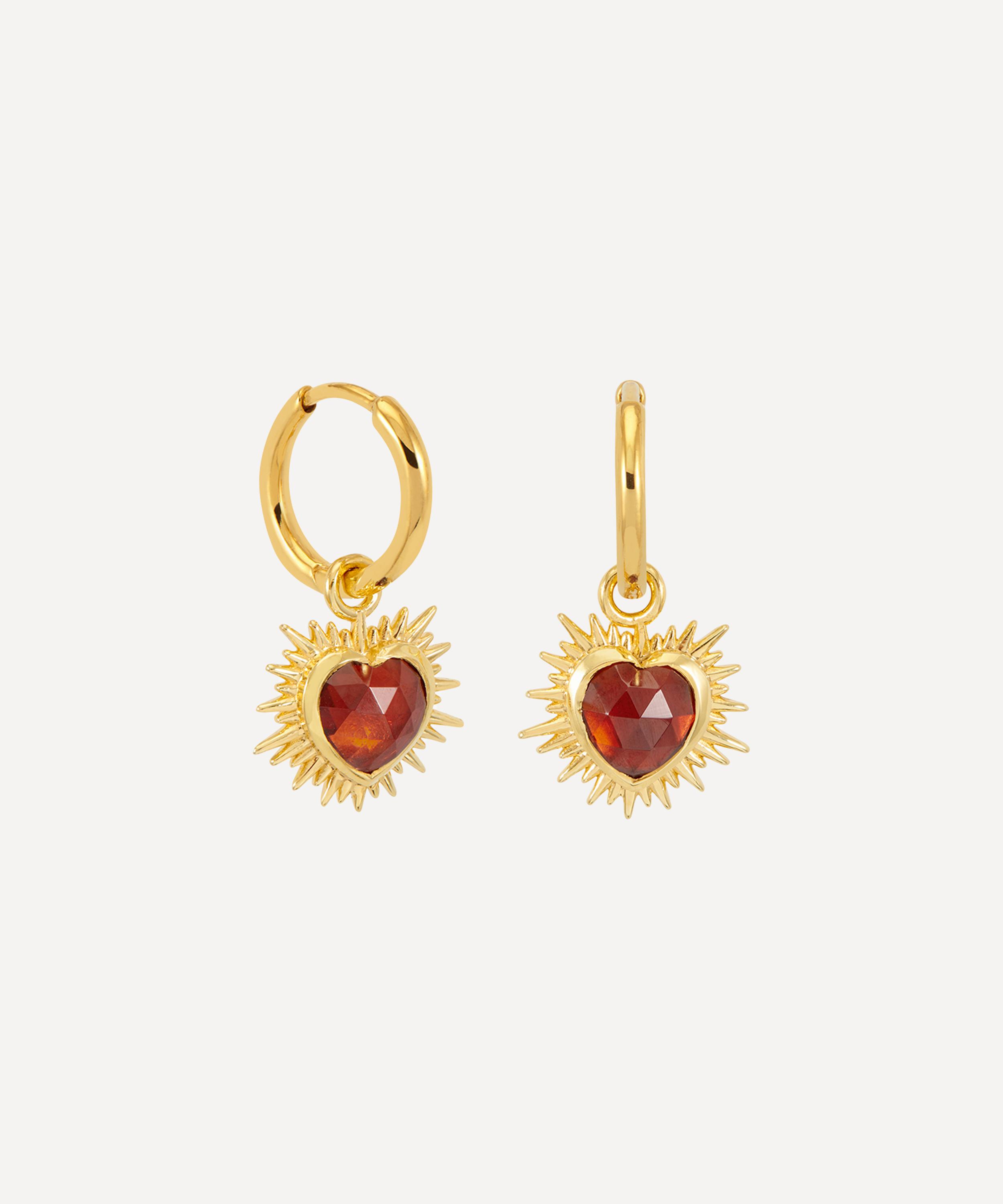 22ct Gold-Plated Personalised Electric Love Garnet Huggie Hoop Earrings