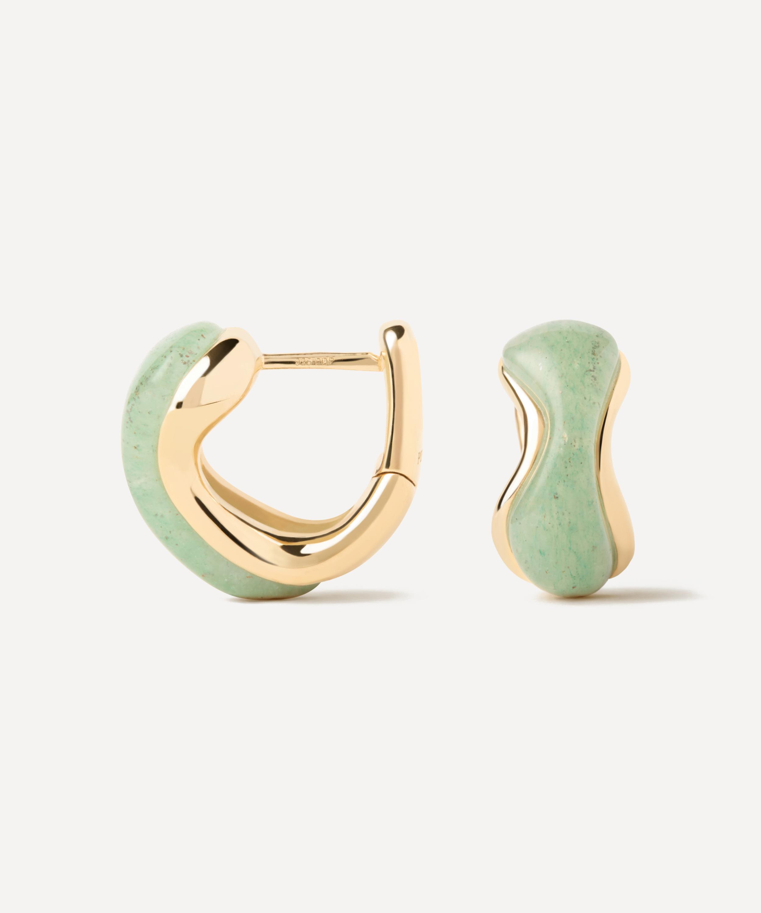18ct Gold-Plated Green Aventurine Musa Huggie Hoop Earrings