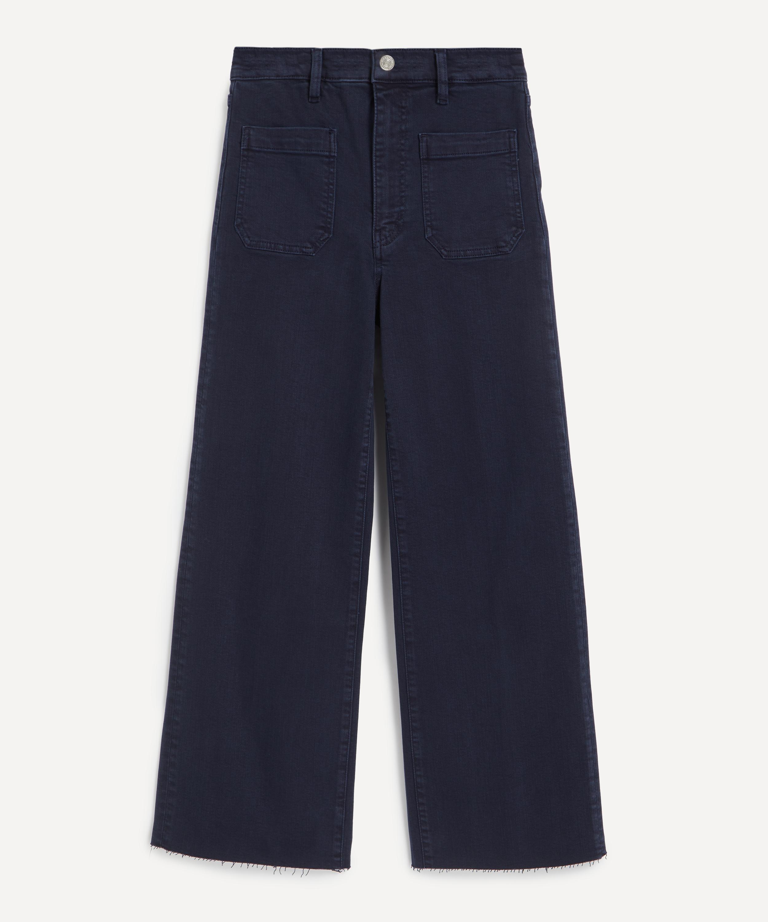 The Anchor High-Rise Wide Jeans in Navy Raw Fray