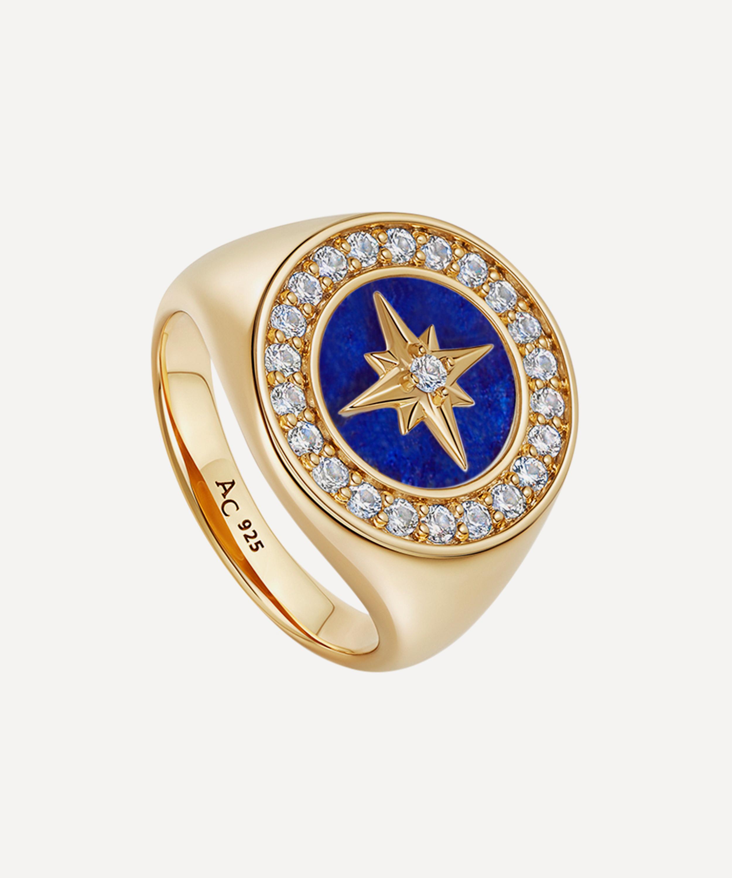 18ct Gold Plated Vermeil Silver Polaris Lapis Signet Ring
