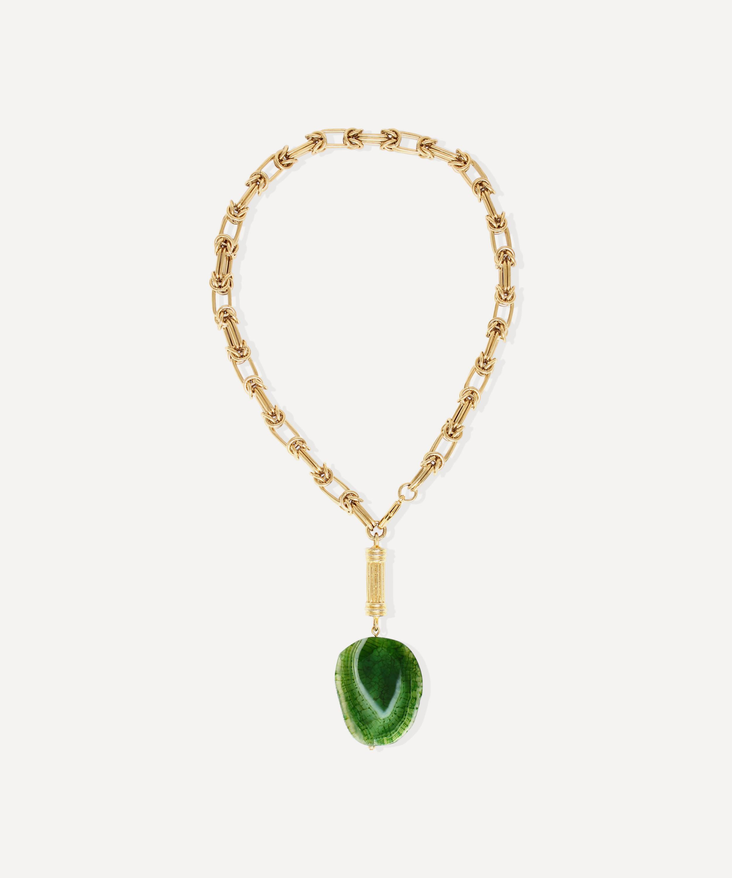 18ct Gold-Plated Alexandria Green Agate Lariat Necklace