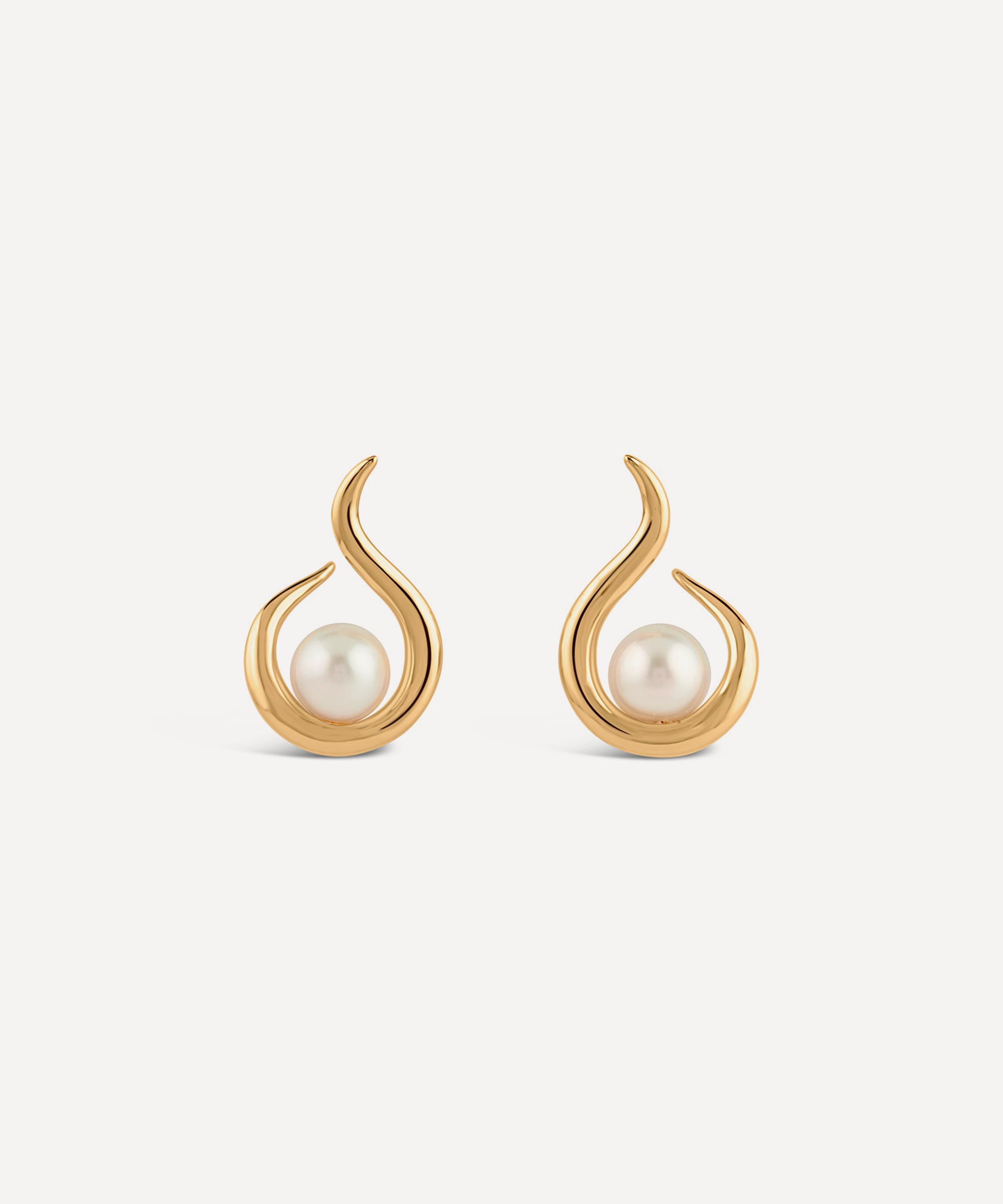 22ct Gold-Plated Vermeil Silver Toro Pearl Twist Stud Earrings