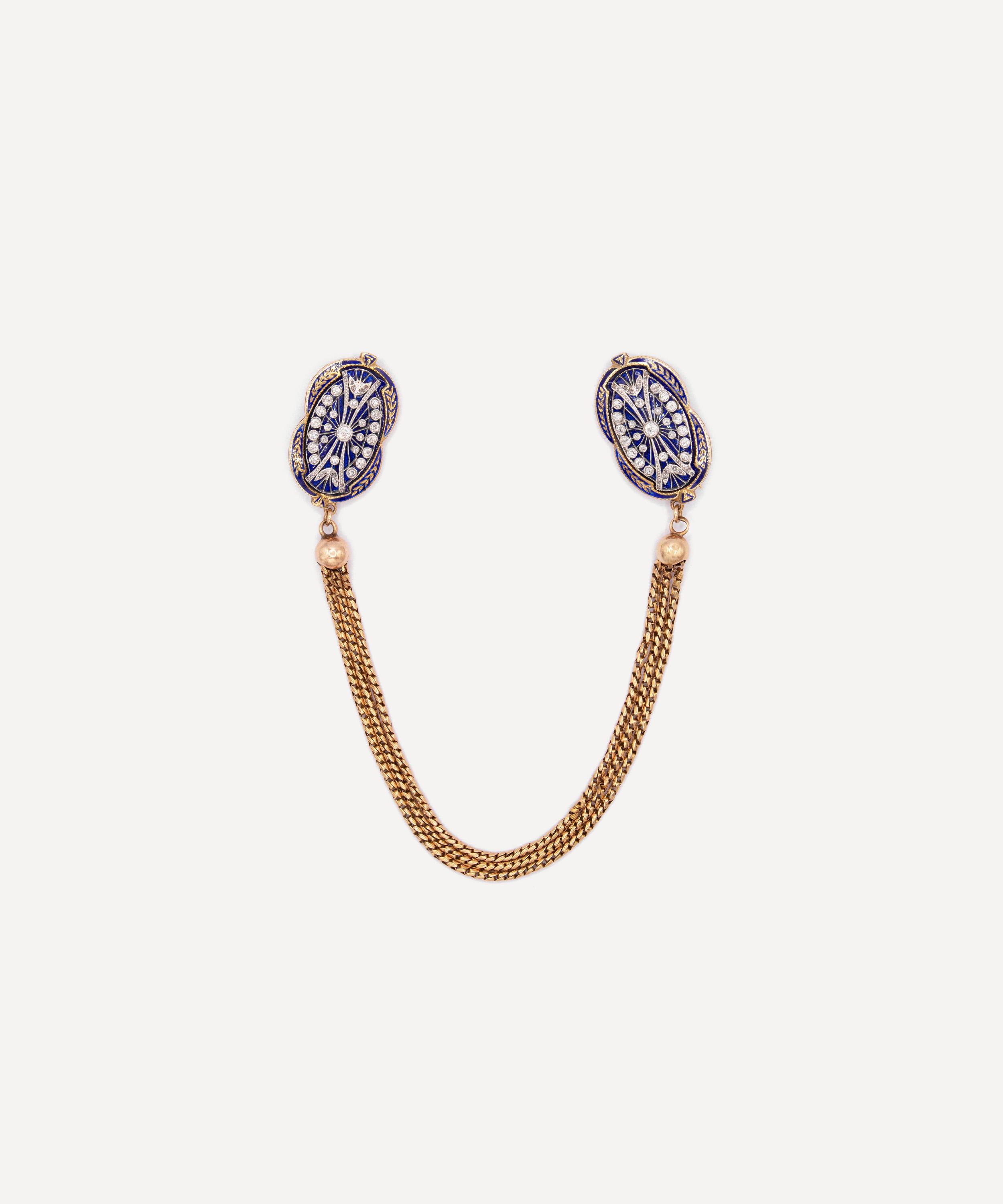 14ct Gold Antique Enamel and Diamond Cloak Brooches