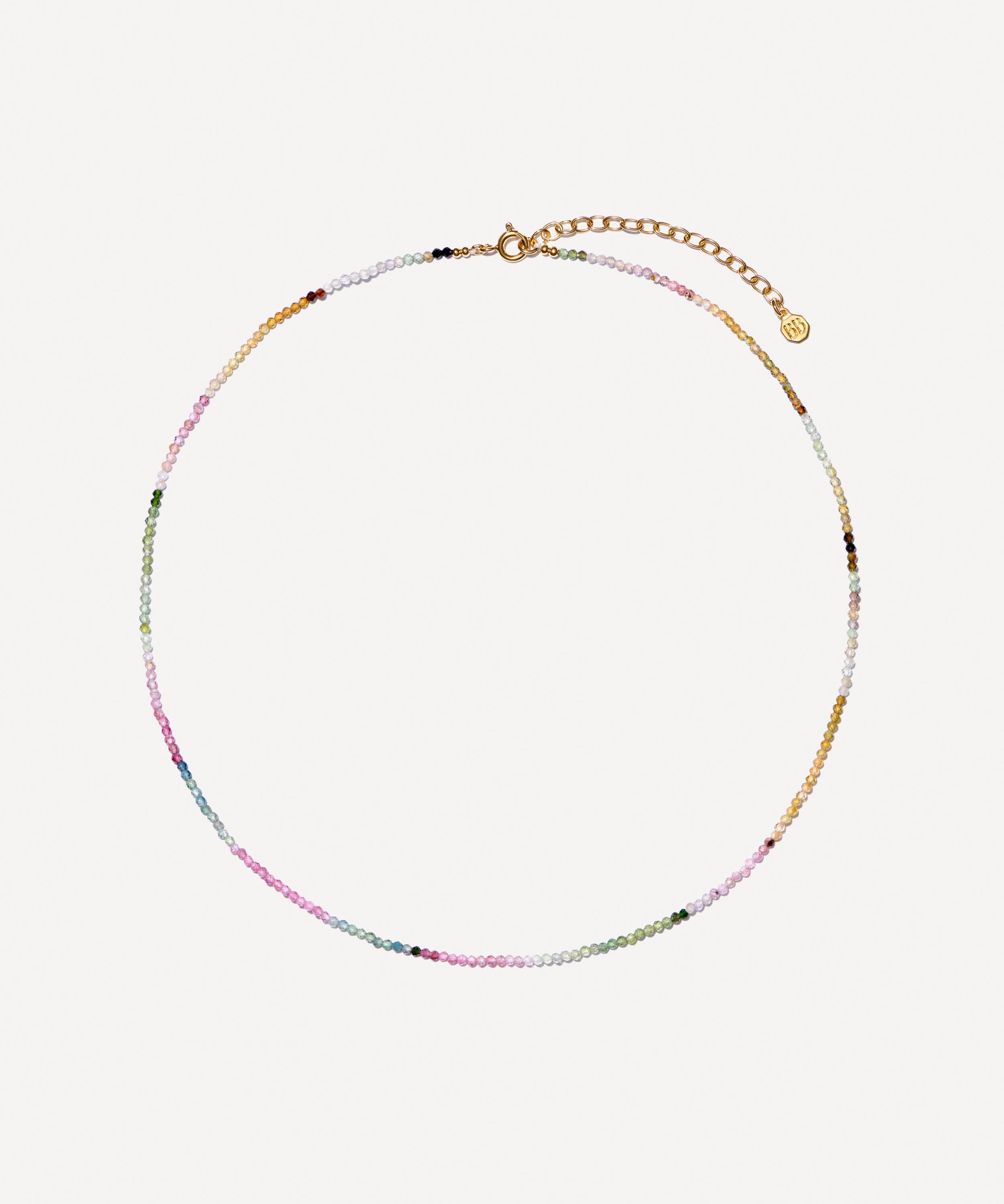 14ct Gold-Plated Vermeil Silver Watermelon Tourmaline Skinny Bead Necklace