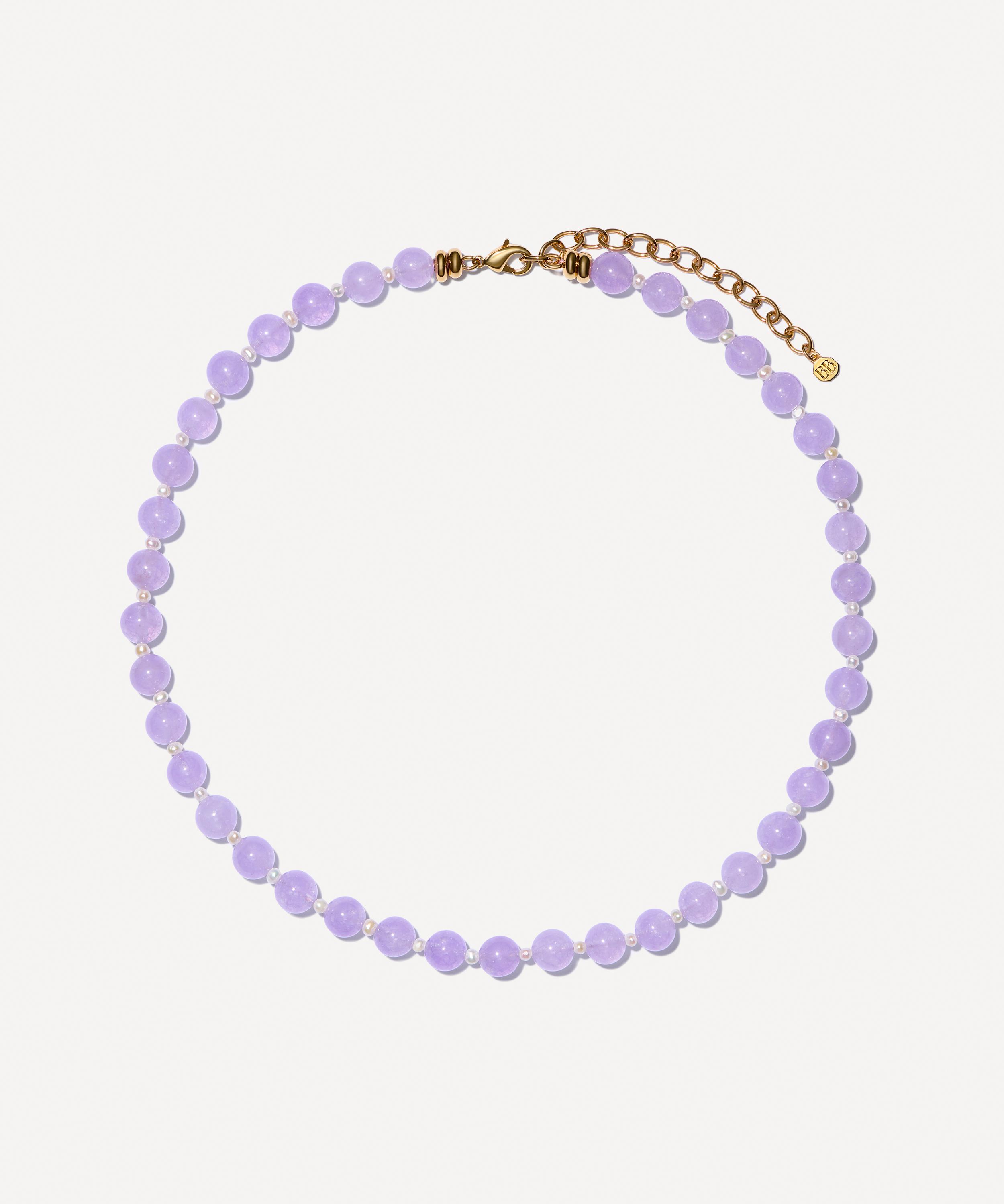 14ct Gold-Plated Vermeil Brass Sweet Jade and Pearl Necklace