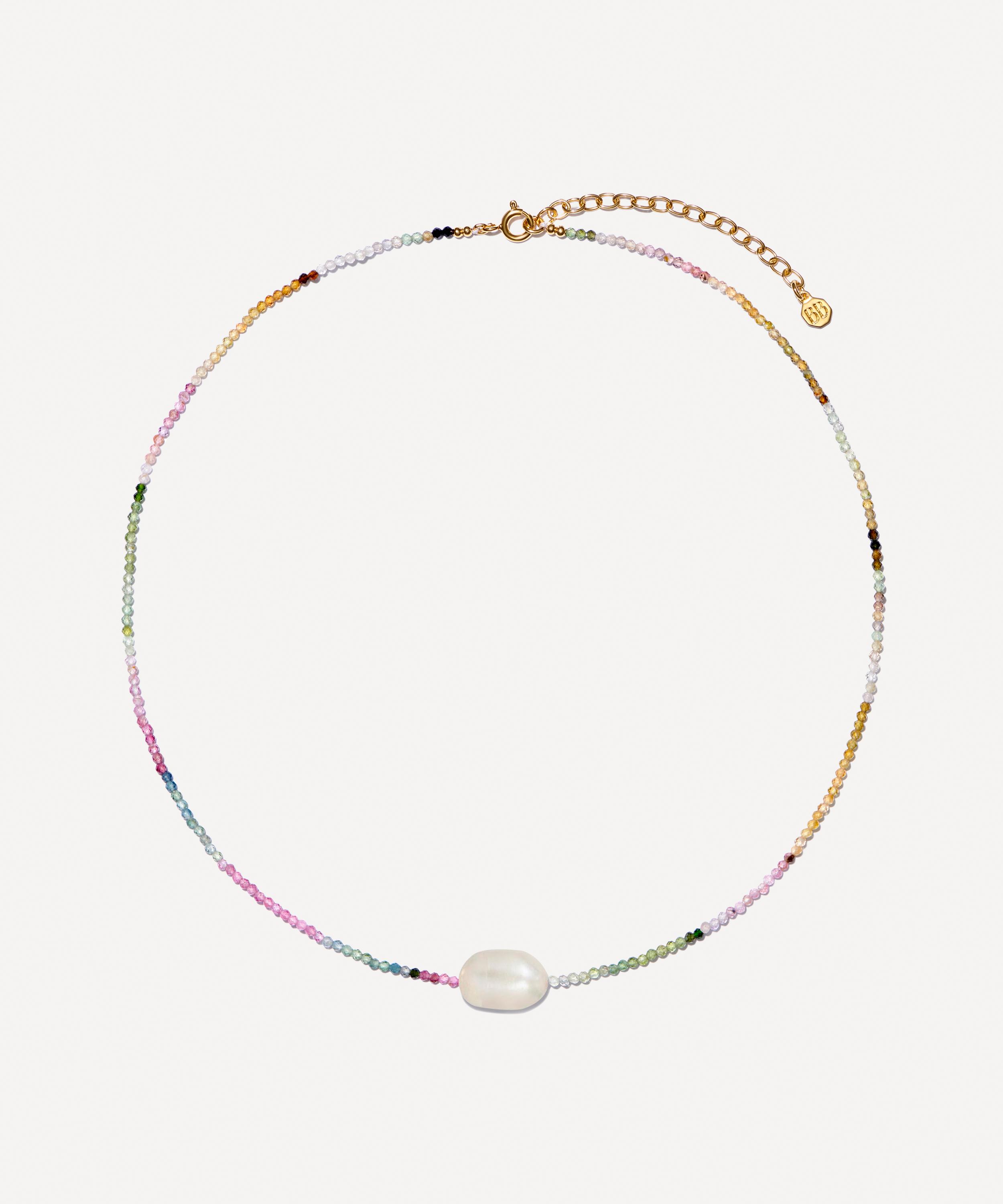 14ct Gold-Plated Vermeil Brass Tourmaline and Pearl Necklace