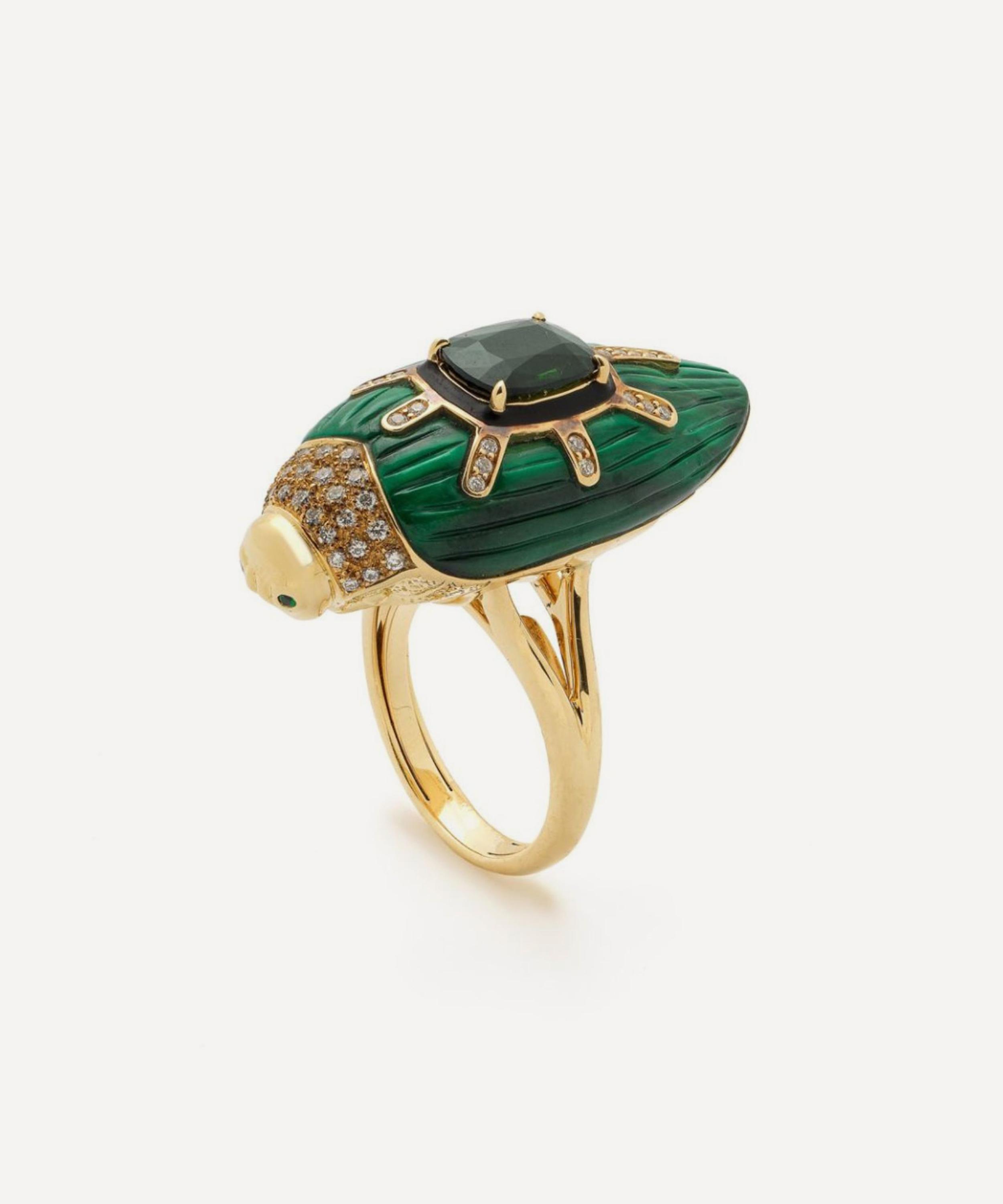 18ct Gold Scarab Malachite and Green Tourmaline Ring