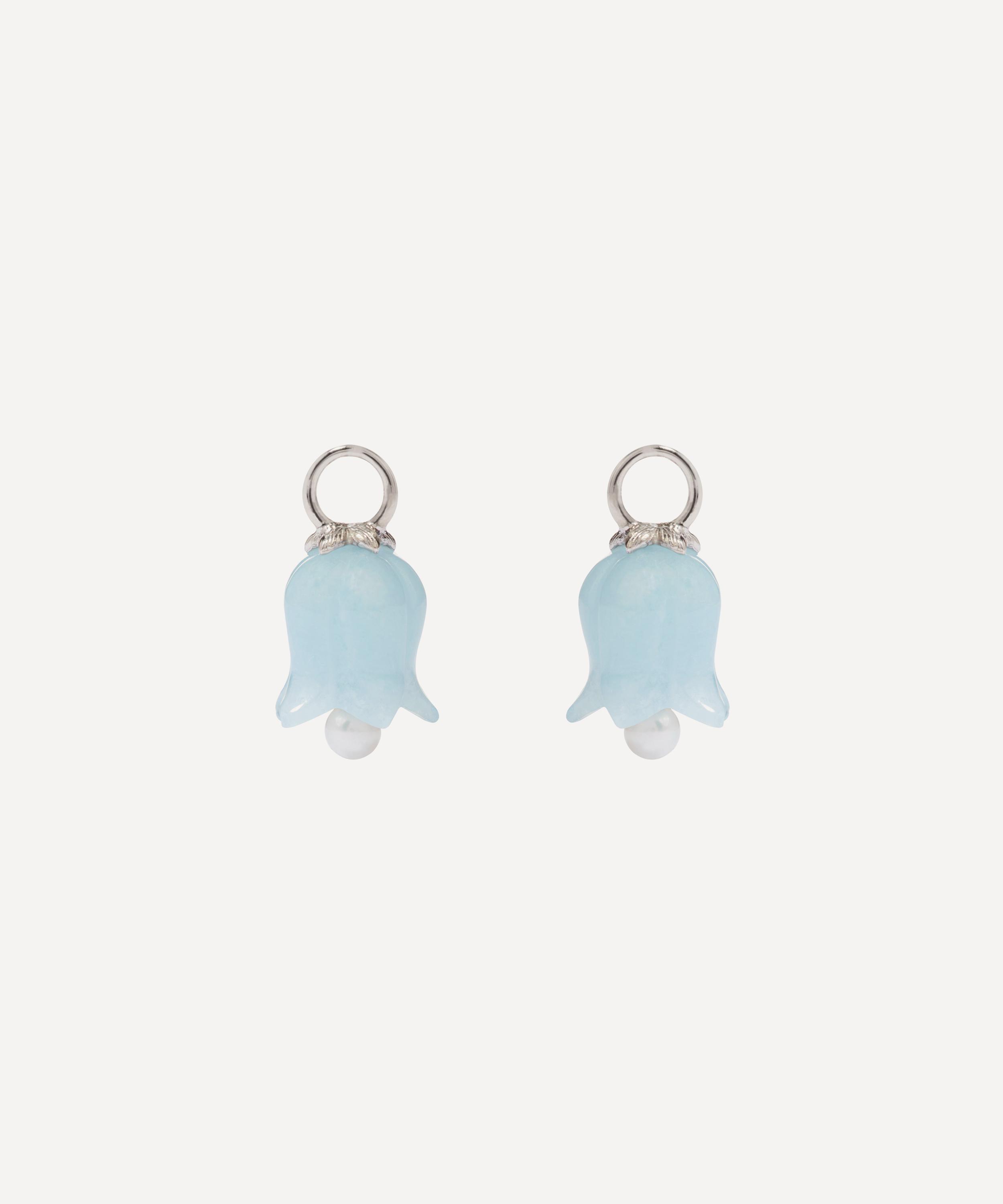 18ct White Gold Aquamarine and Pearl Tulip Earring Drops