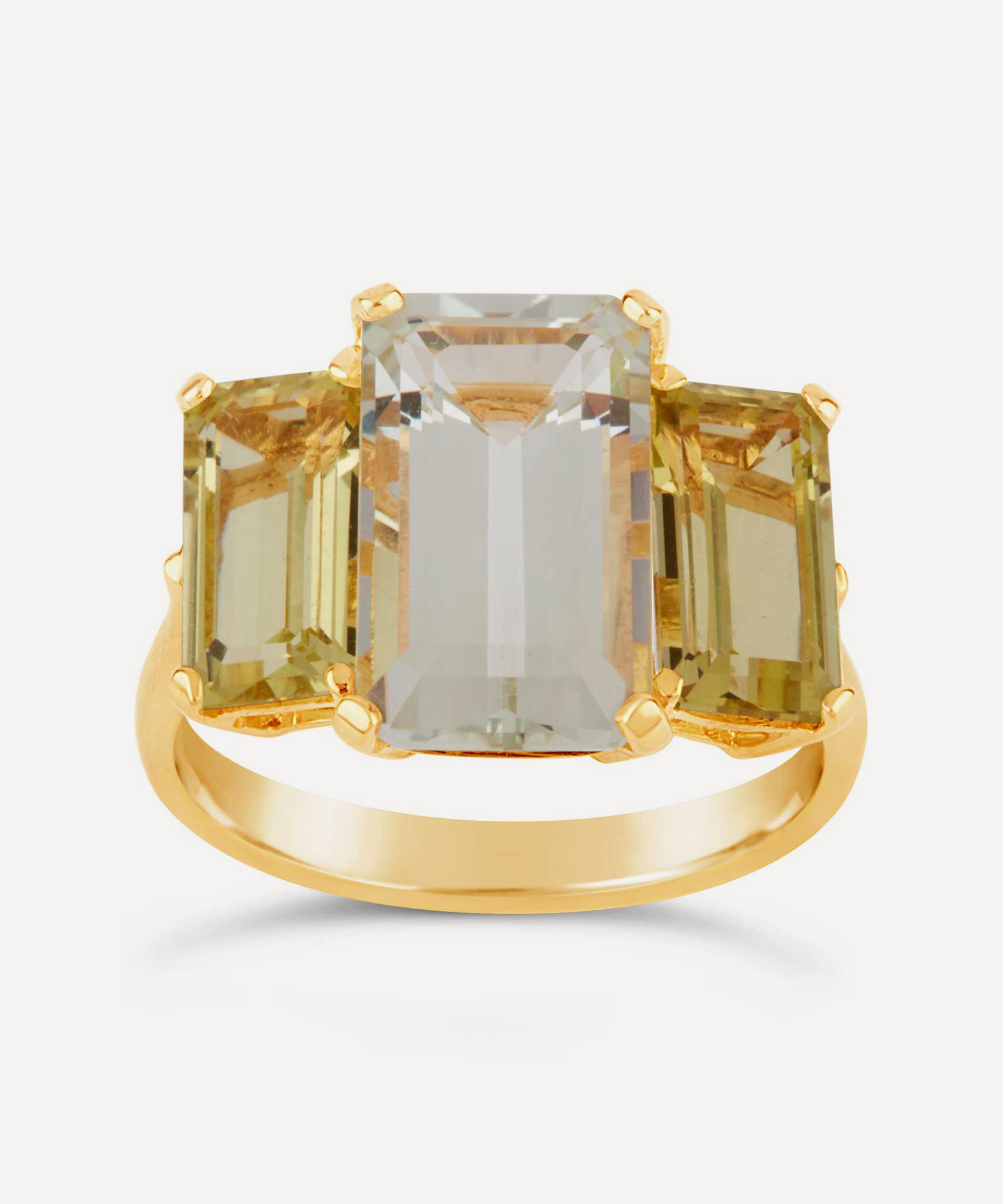 Gold Plated Vermeil Silver Trinny Trilogy Green Amethyst and Oro Verde Ring