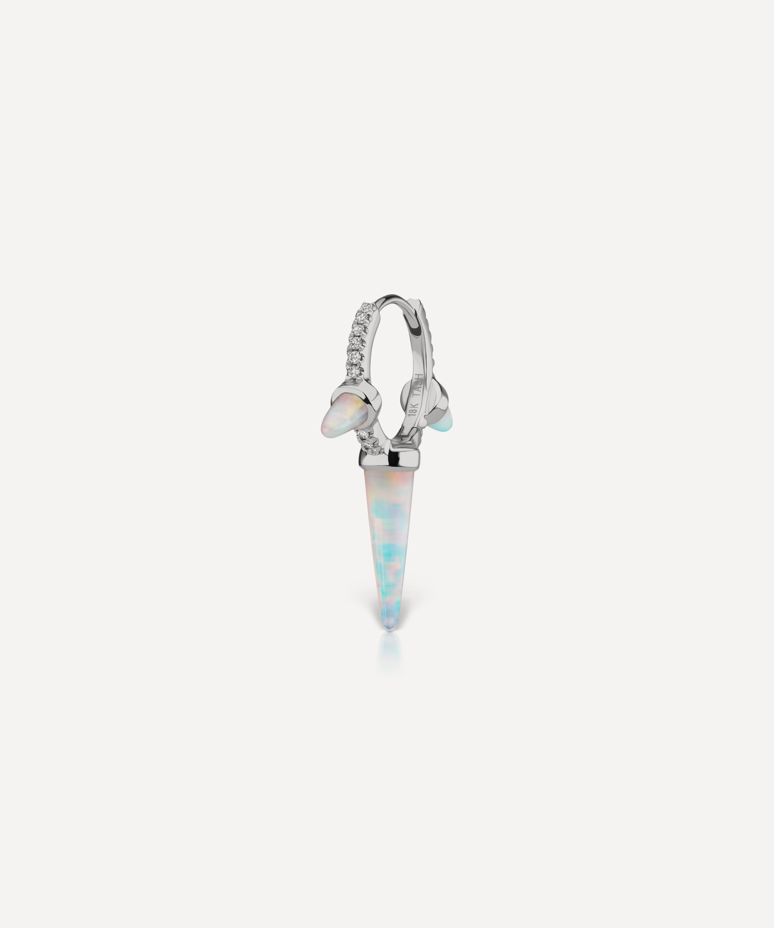 18ct 9.5mm Triple Long Opal Spike Diamond Eternity Hoop Earring