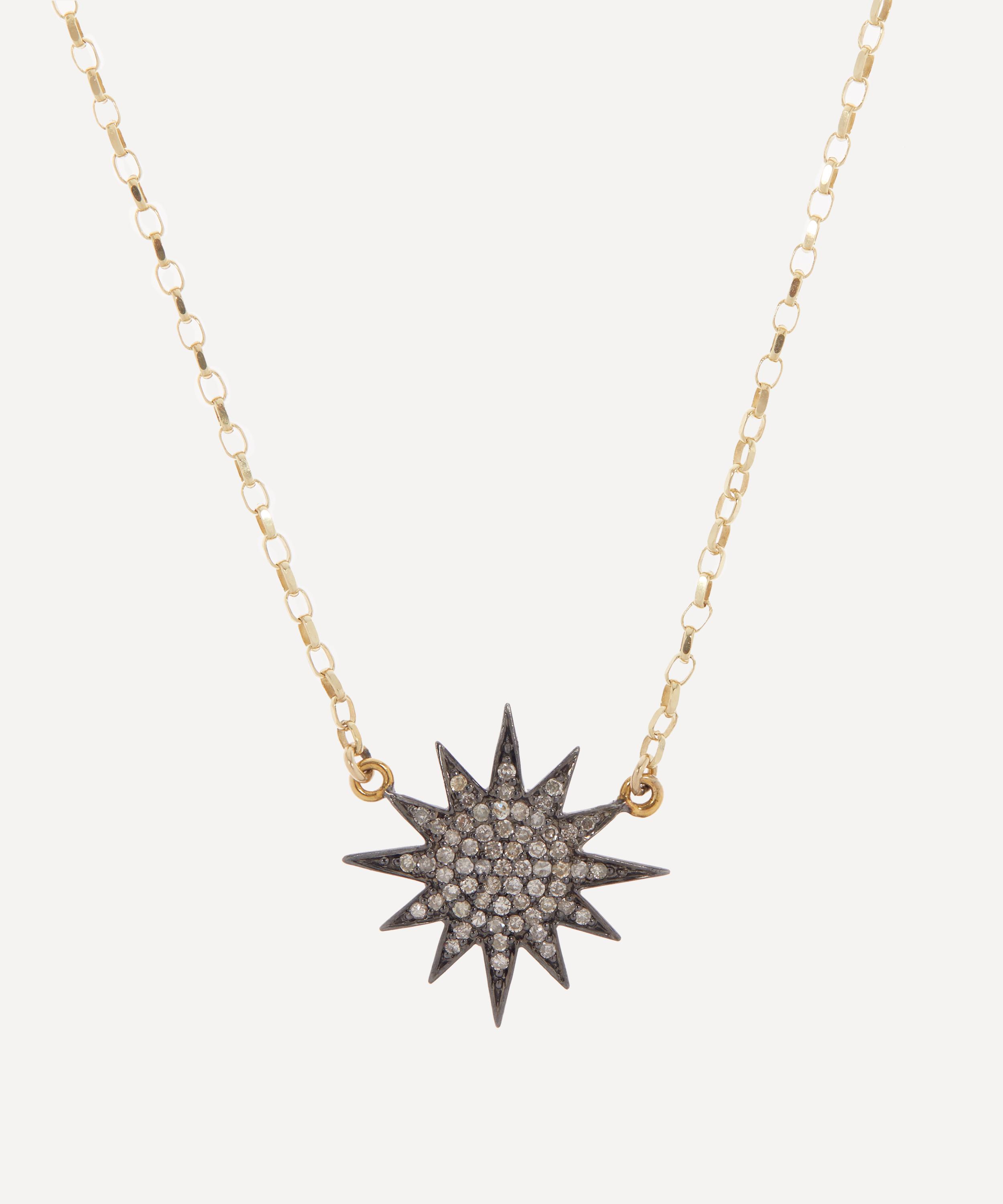 9ct Gold Diamond and Gold Starburst Pendant Necklace