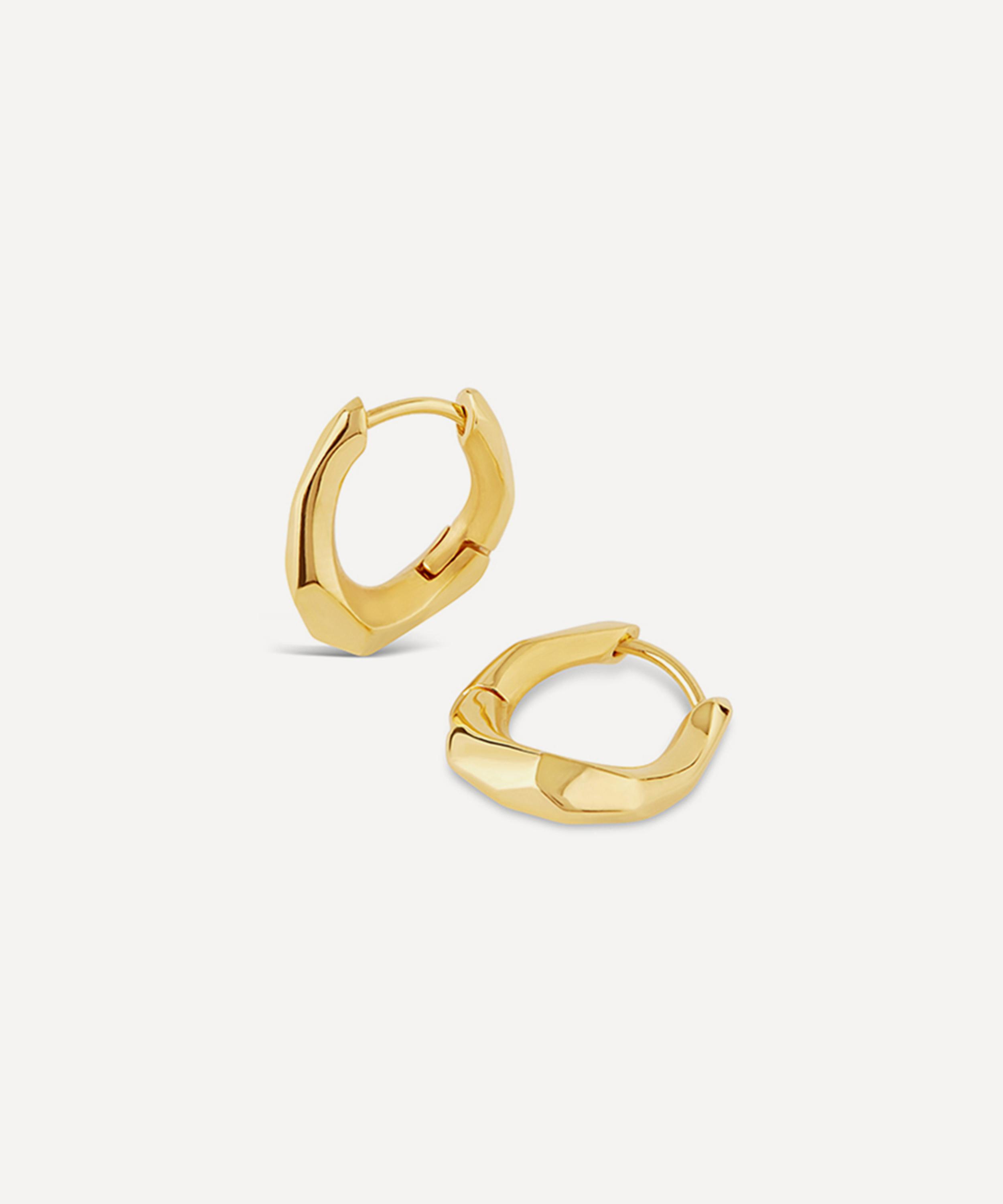 22ct Gold Plated Vermeil Silver Thalassa Small and Chunky Faceted Huggie Hoop Earrings