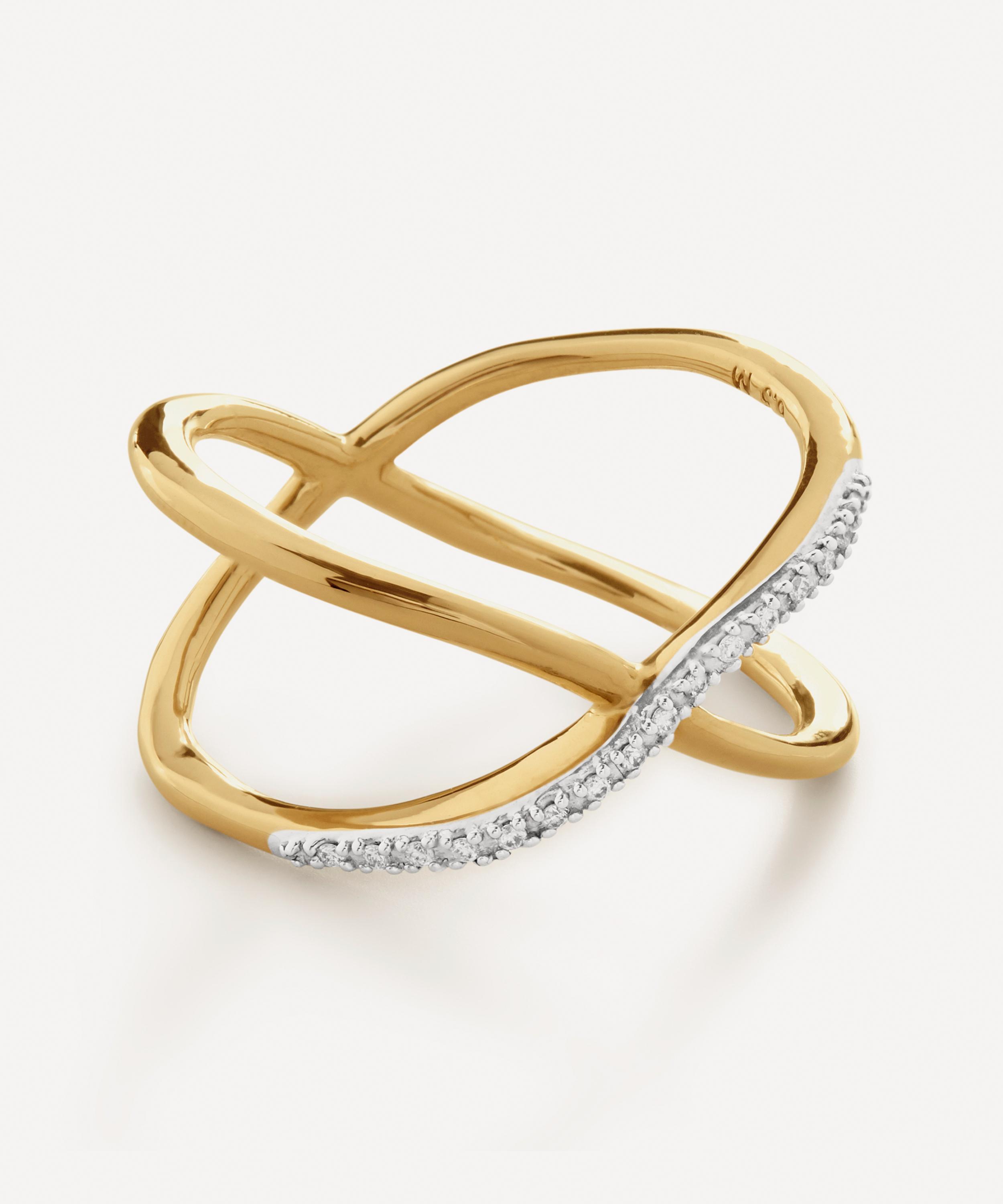 18ct Gold-Plated Vermeil Silver Riva Diamond Kiss Ring