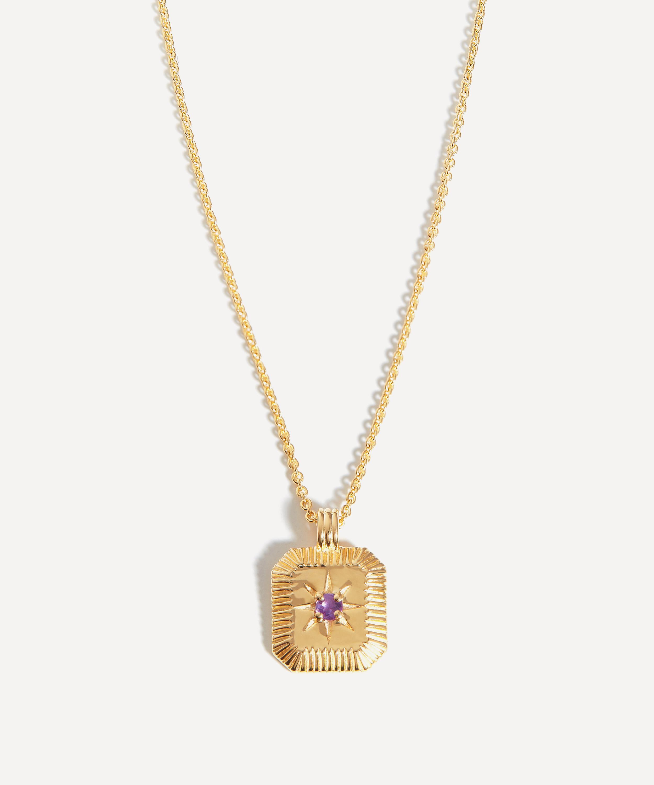 18ct Gold-Plated Vermeil Silver Engravable February Birthstone Star Ridge Pendant Necklace
