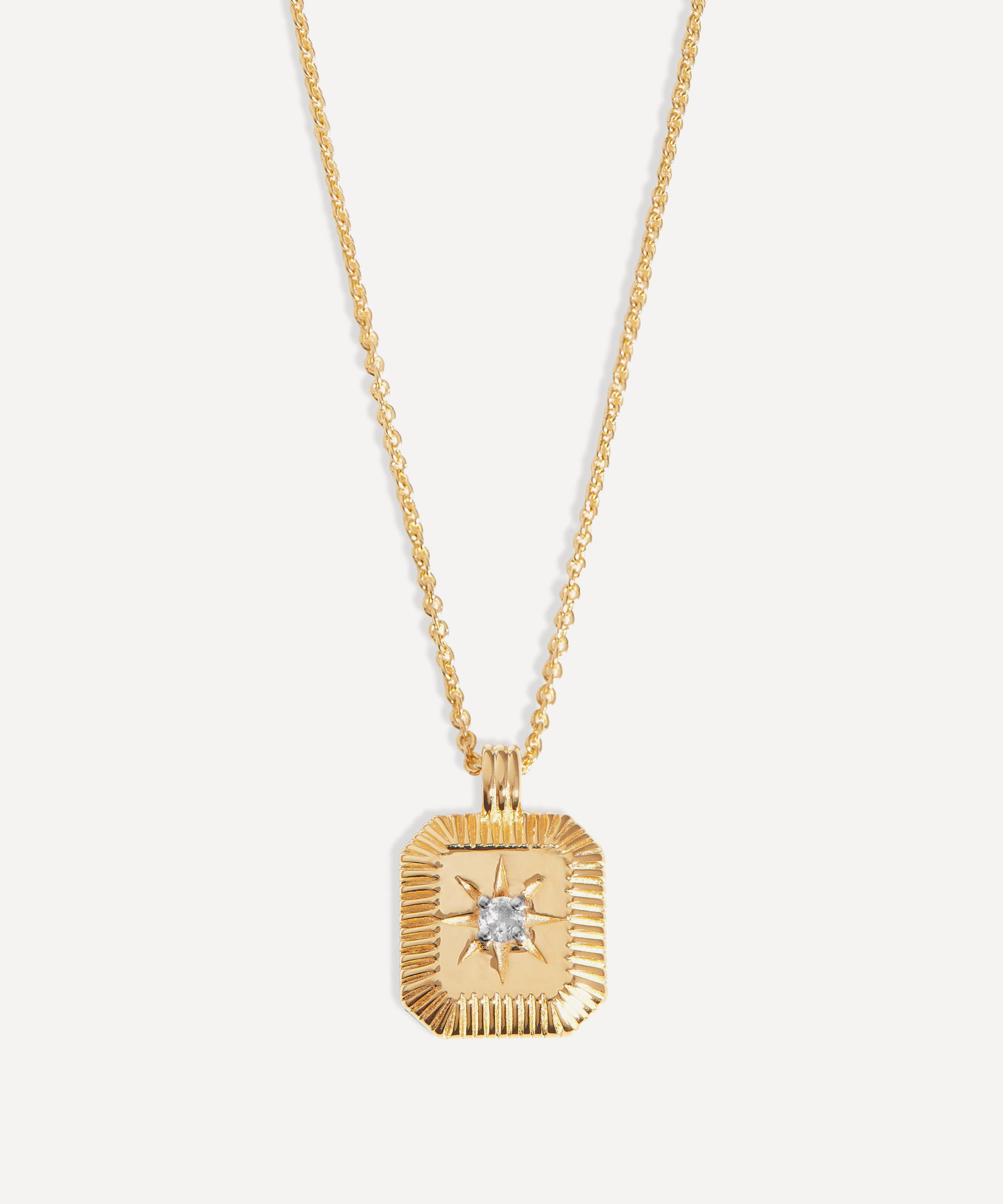 18ct Gold-Plated Vermeil Silver Engravable April Birthstone Star Ridge Pendant Necklace
