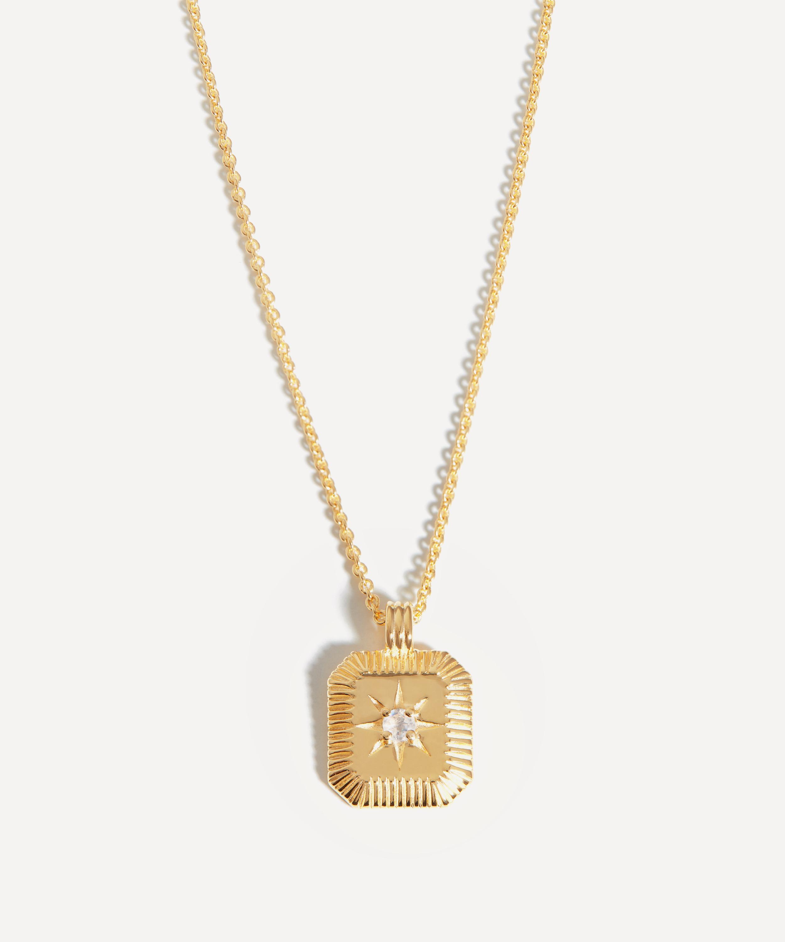 18ct Gold-Plated Vermeil Silver Engravable June Birthstone Star Ridge Pendant Necklace