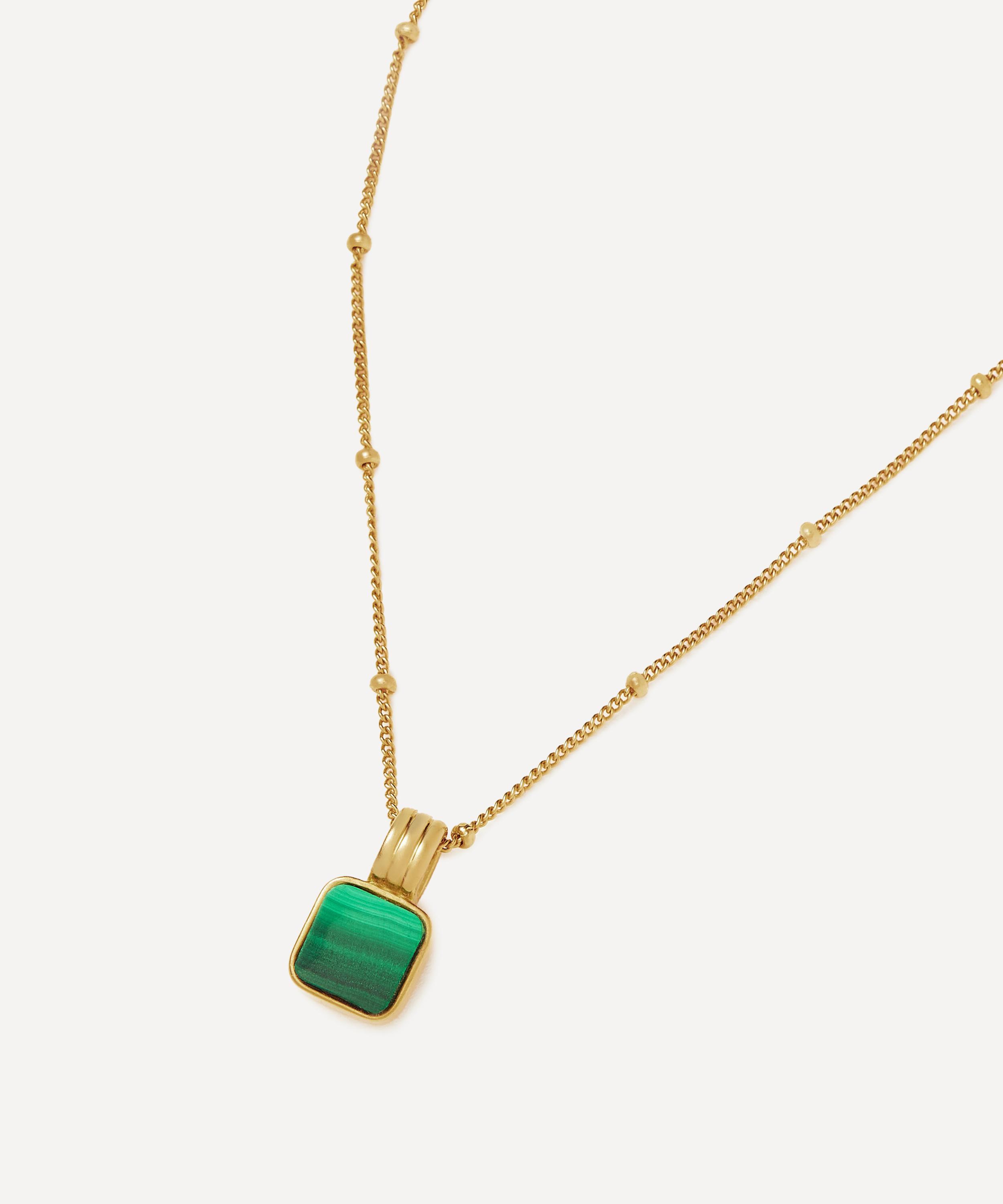 X Lucy Williams 18ct Gold-Plated Vermeil Silver Square Malachite Pendant Necklace