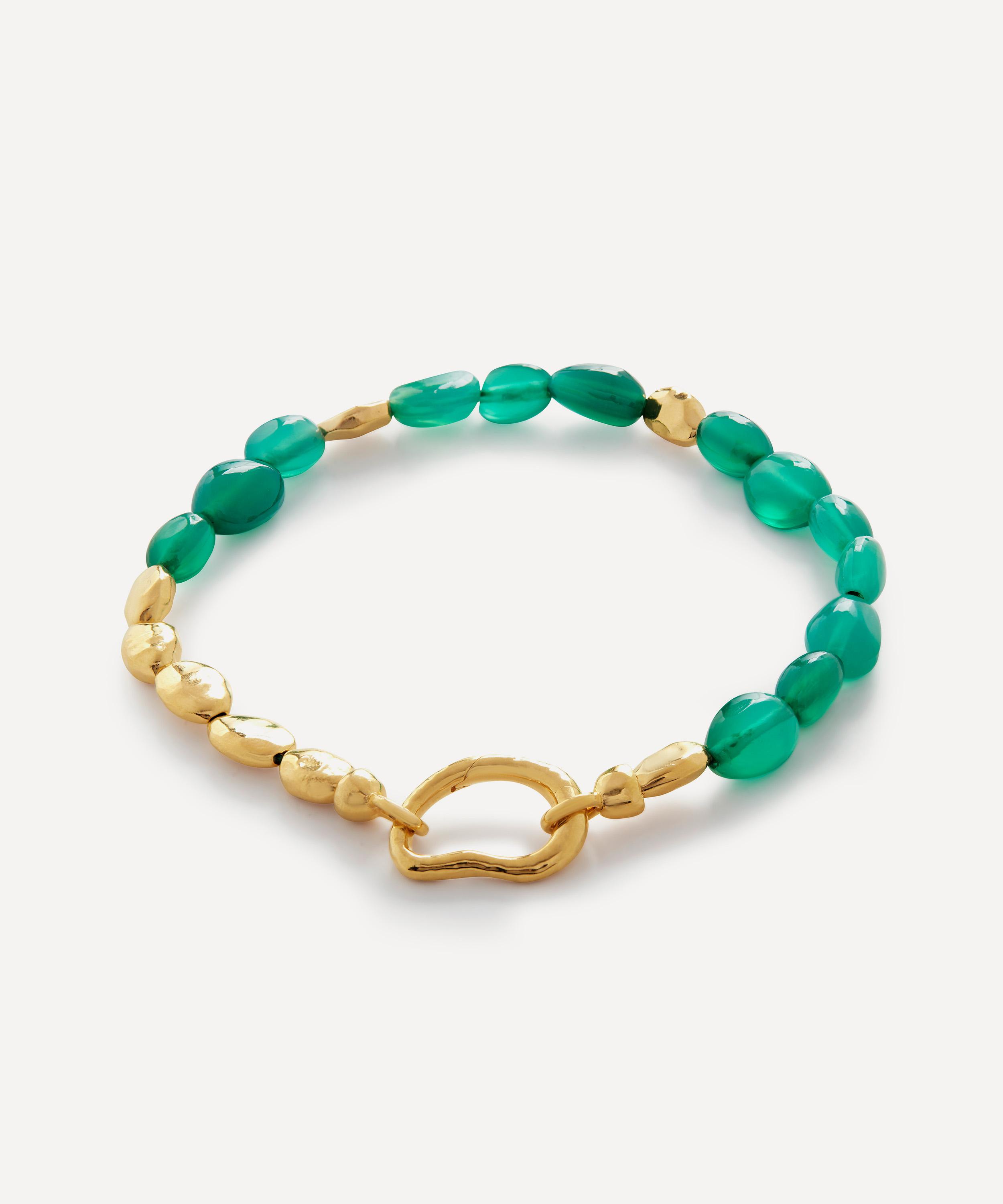 18ct Gold Plated Vermeil Sterling Silver Rio Green Onyx Beaded Bracelet