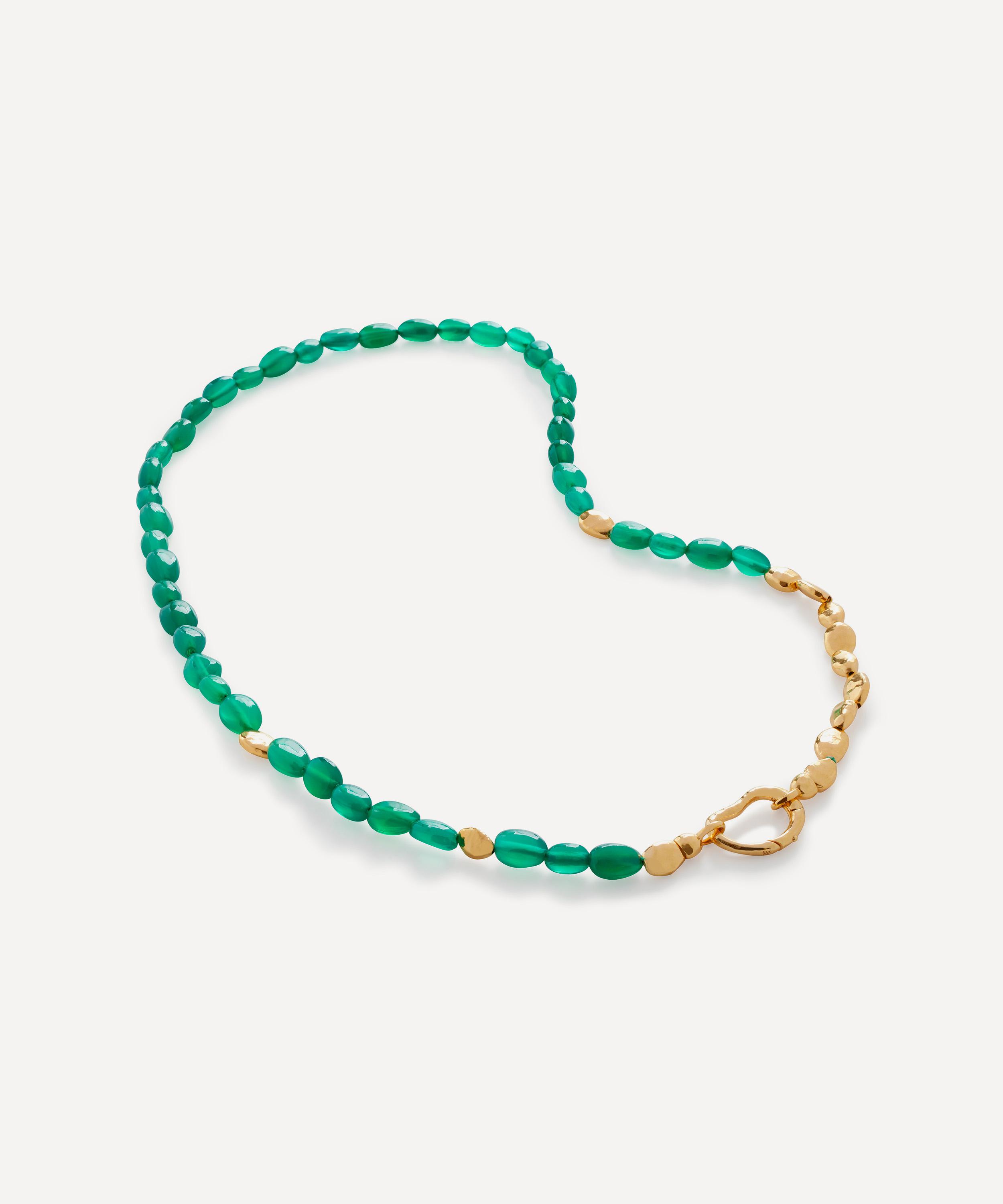 18ct Gold Plated Vermeil Sterling Silver Rio Green Onyx Beaded Necklace