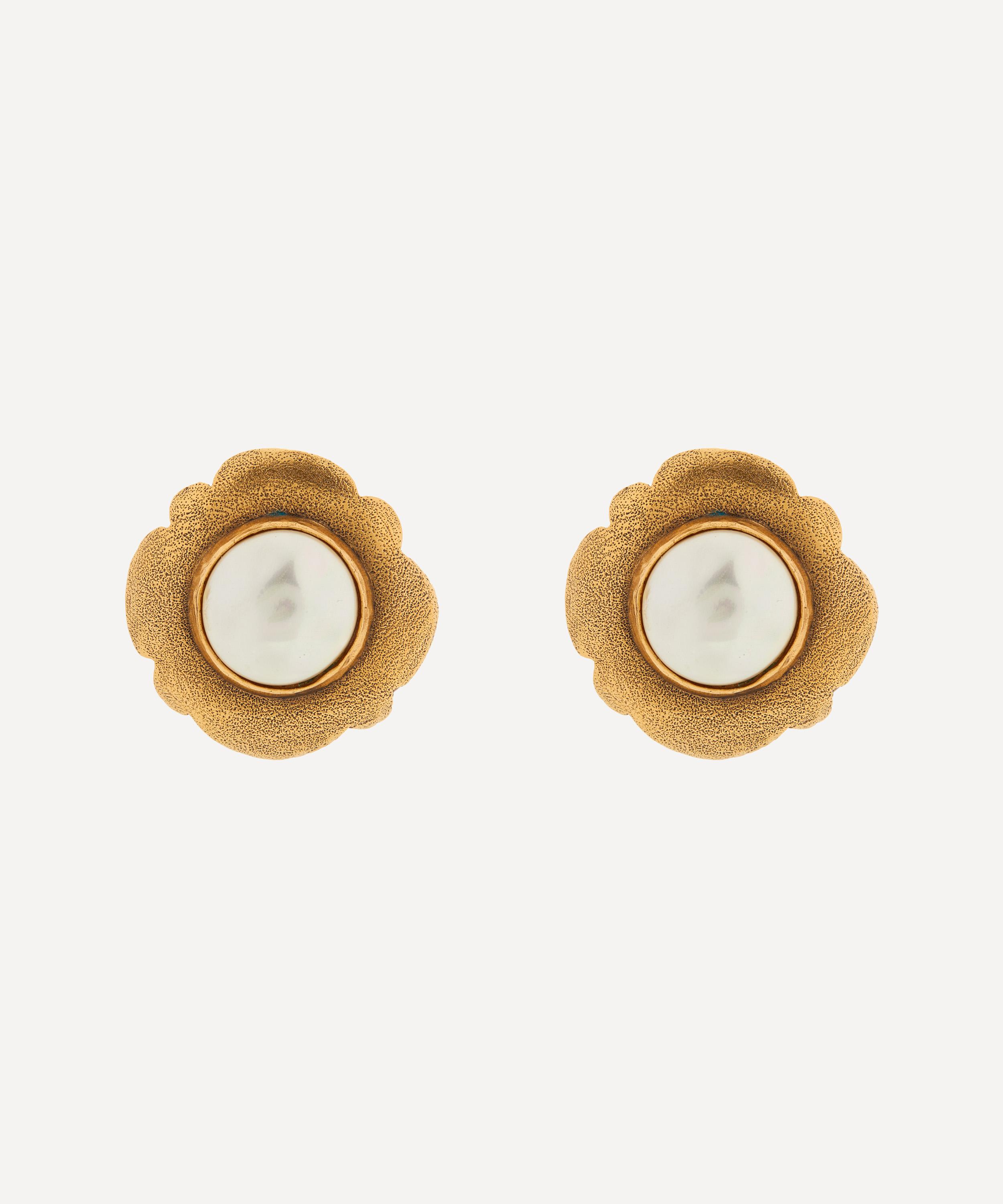 1980âs Chanel Gilt And Faux Pearl Camellia Earrings
