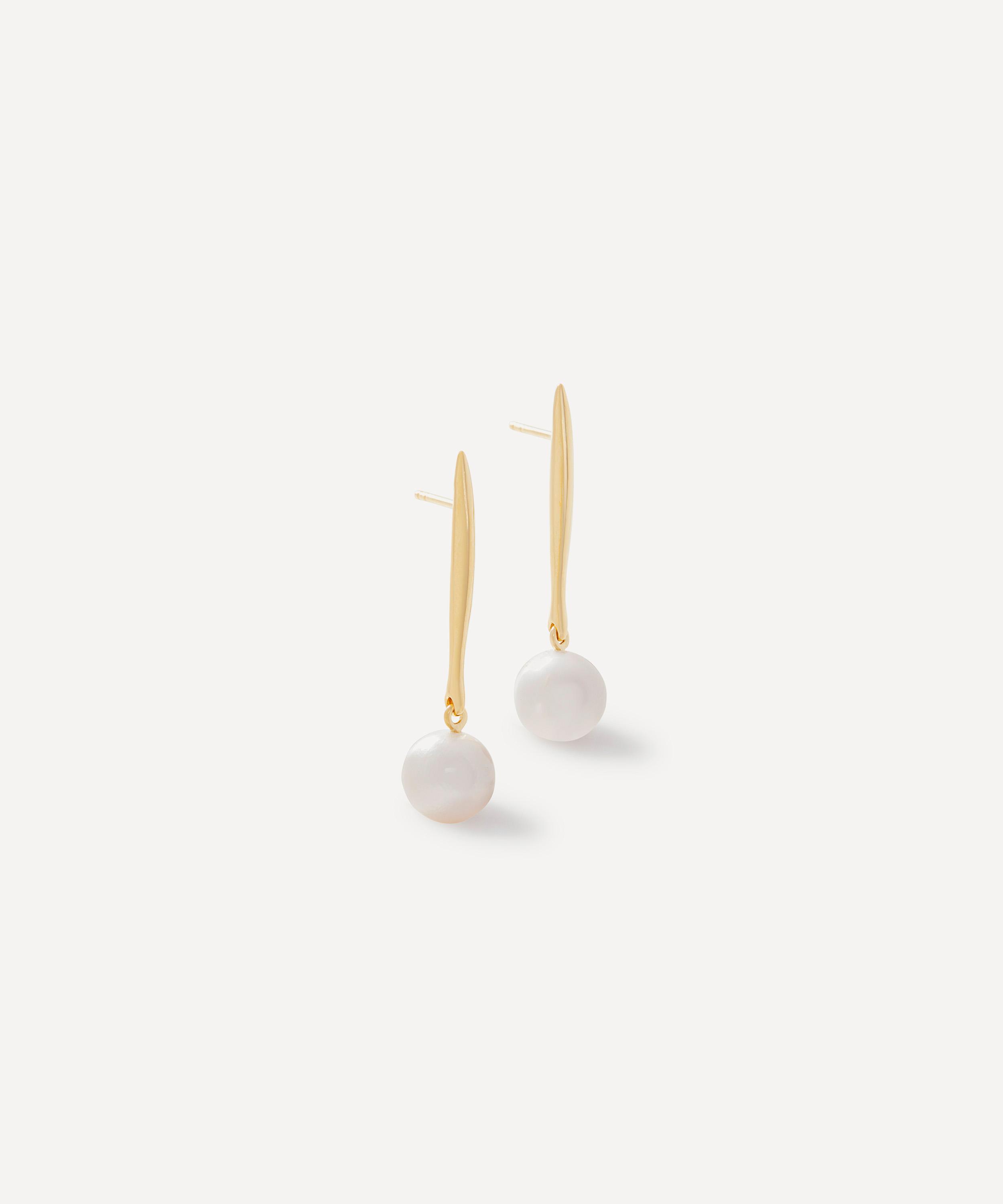 18ct Gold-Plated Vermeil Silver Nura Round Pearl Hoop Earrings