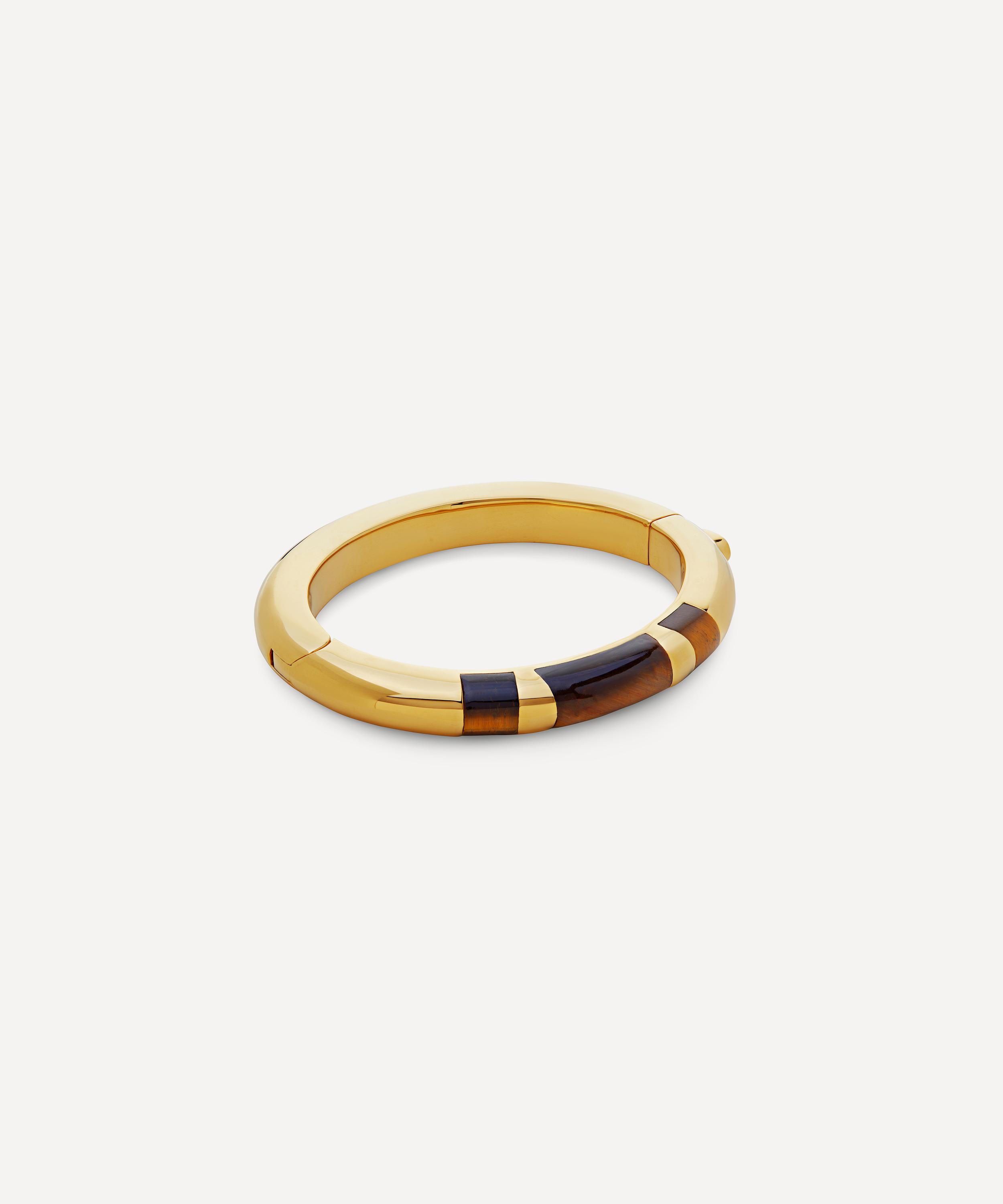 Kate Young 18ct Gold-Plated Vermeil Silver Tigers Eye Bangle Bracelet