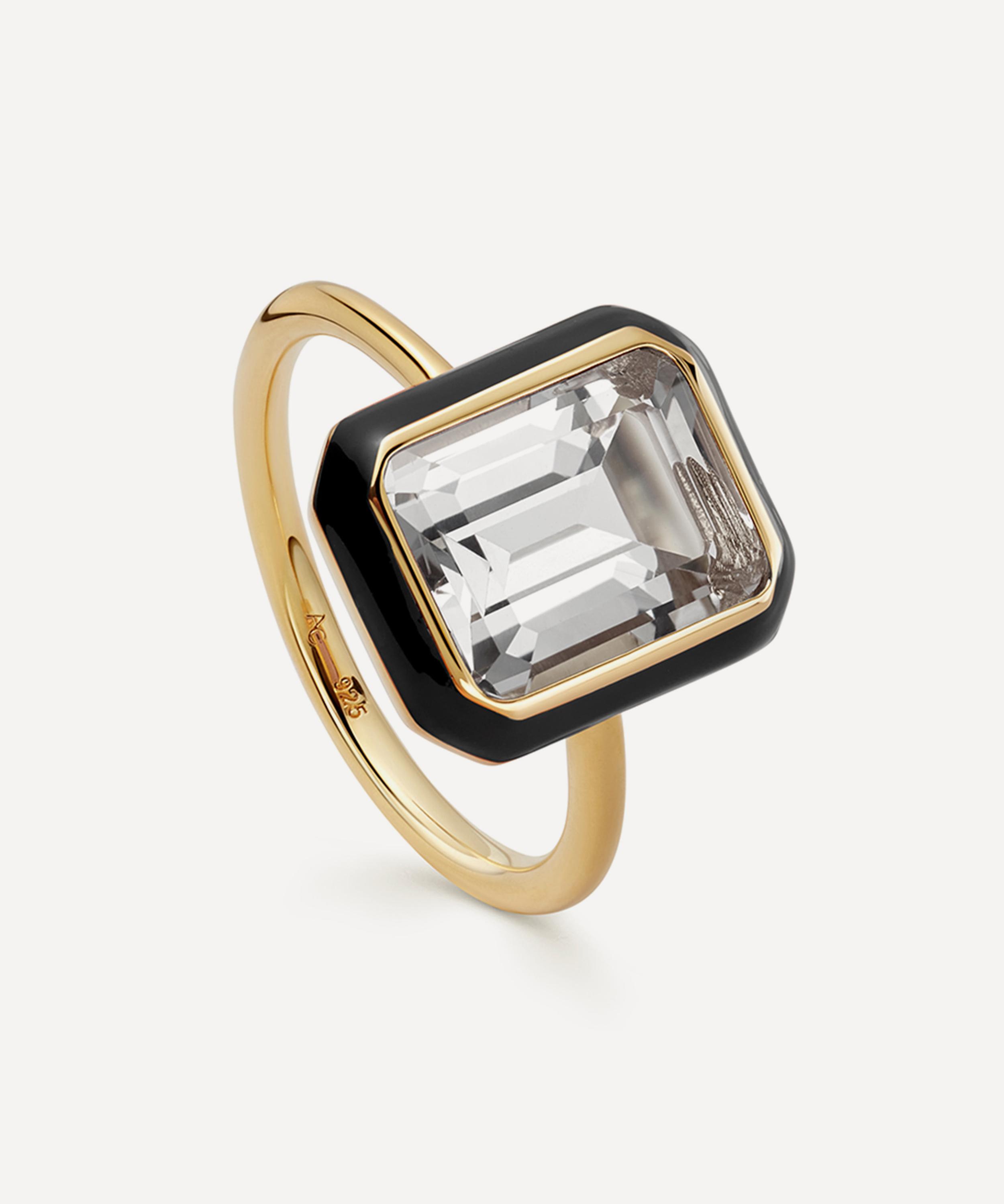 18ct Gold-Plated Vermeil Silver Flare White Topaz Cocktail Ring