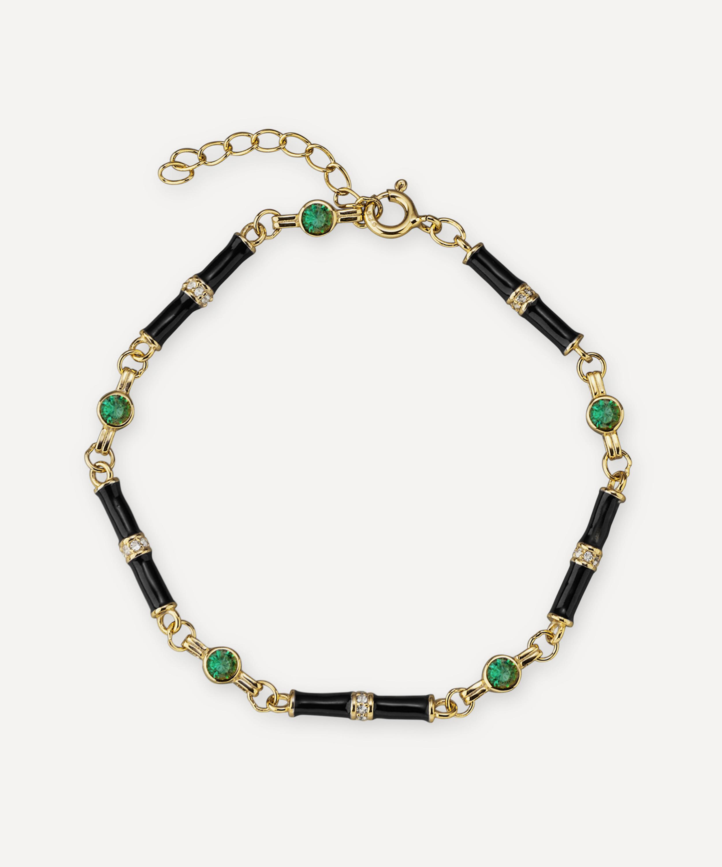 18ct Gold-Plated Marlowe Black Enamel and Green Stone Bracelet