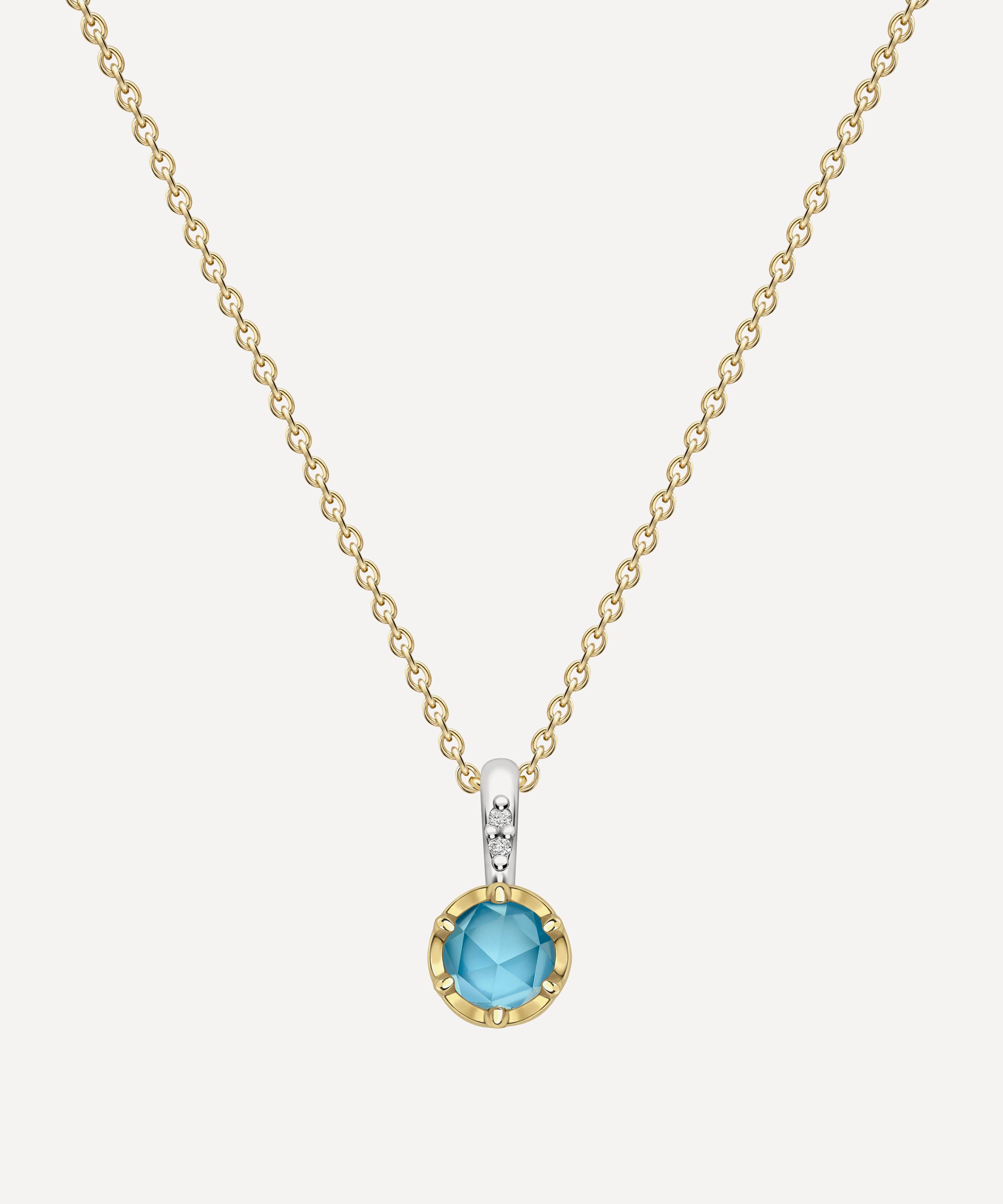 22ct Gold-Plated Vermeil Silver March Aquamarine Birthstone Pendant Necklace