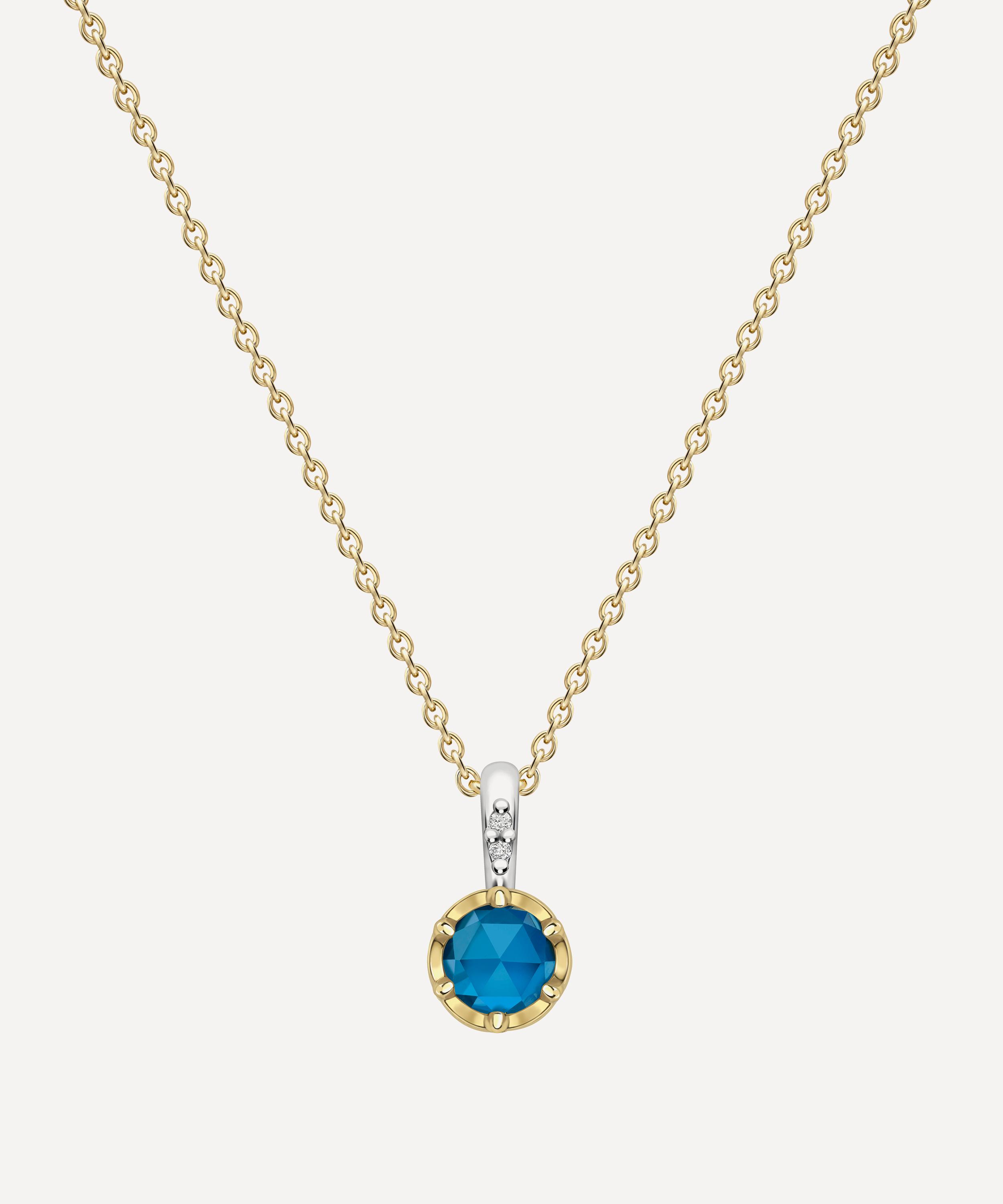 22ct Gold-Plated Vermeil Silver December Blue Topaz Birthstone Pendant Necklace