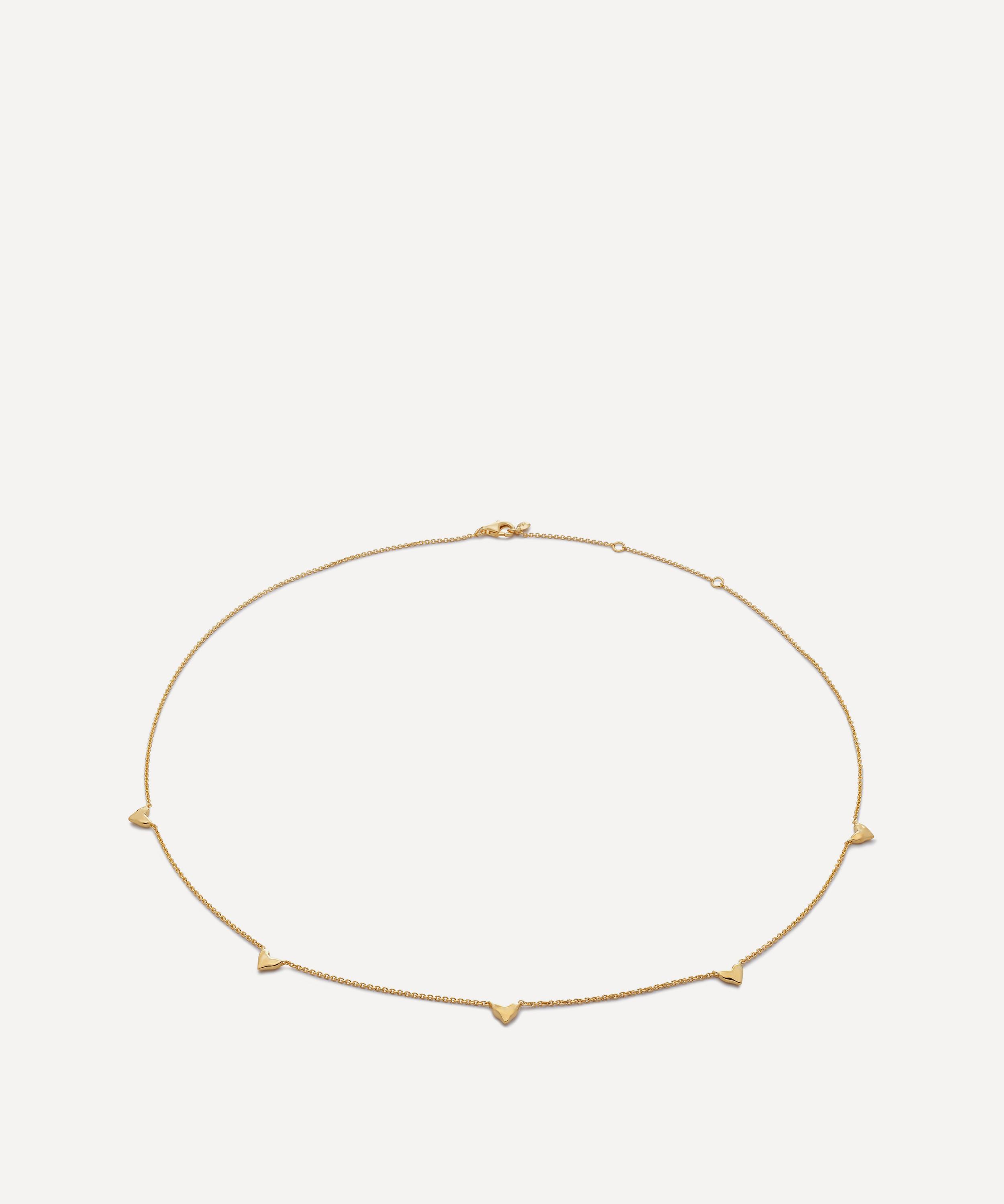 18ct Gold-Plated Vermeil Silver Heart Station Chain Necklace